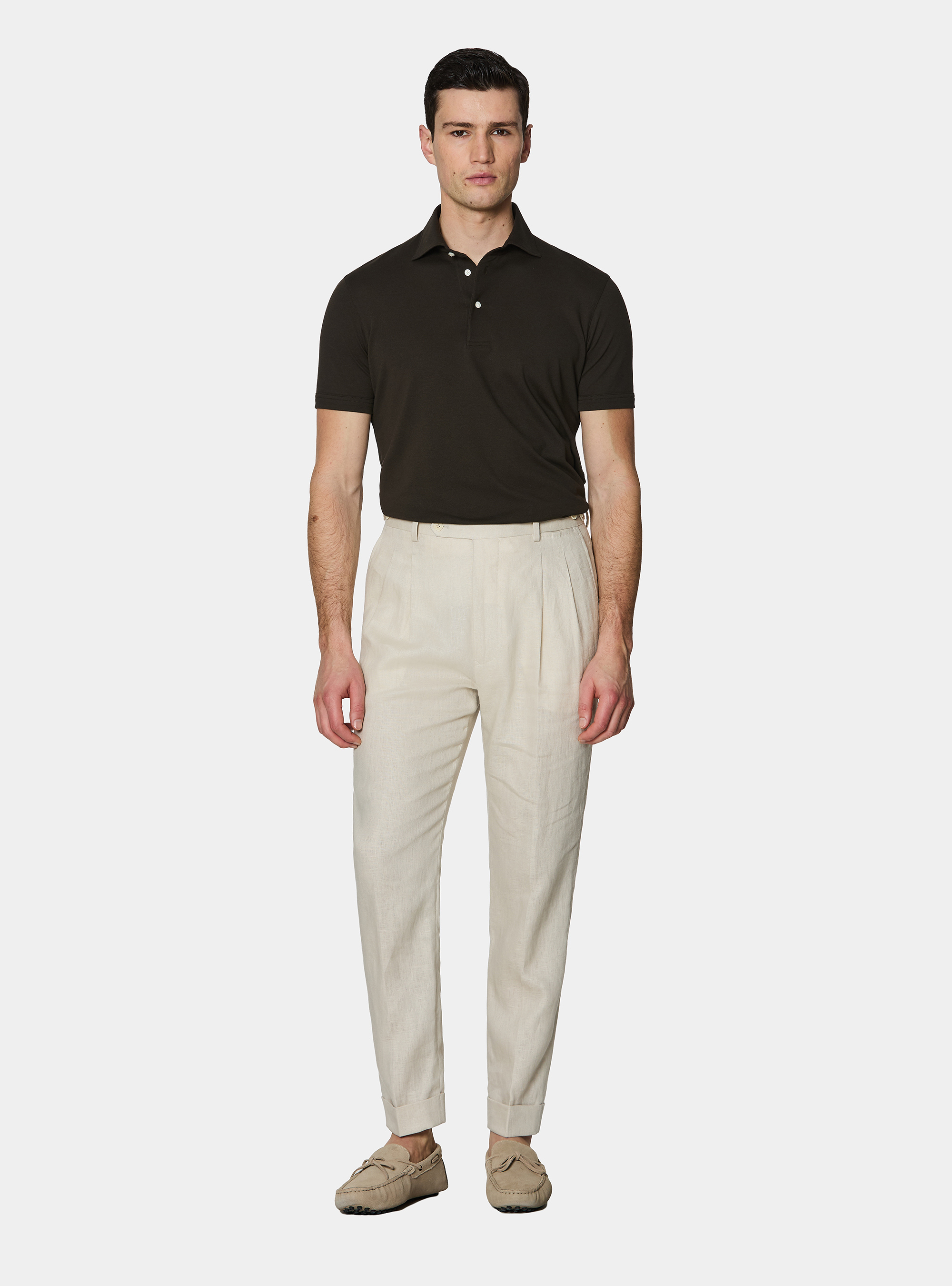 Pure linen double pleat trousers, ECRU