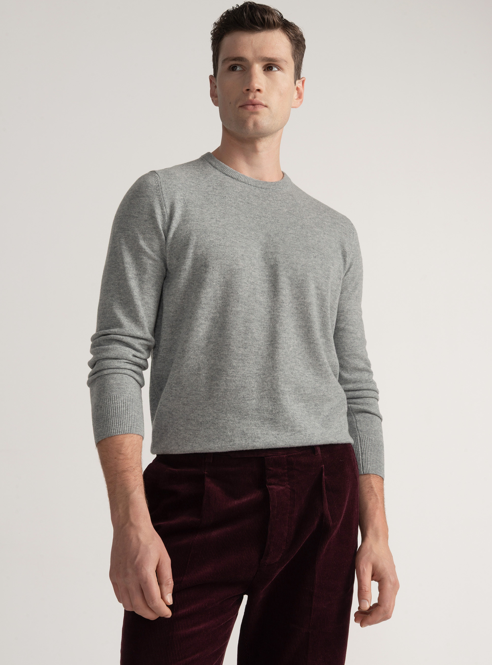 Lambswool and cashmere crew-neck sweater, GRIGIO MELANGE 0151C