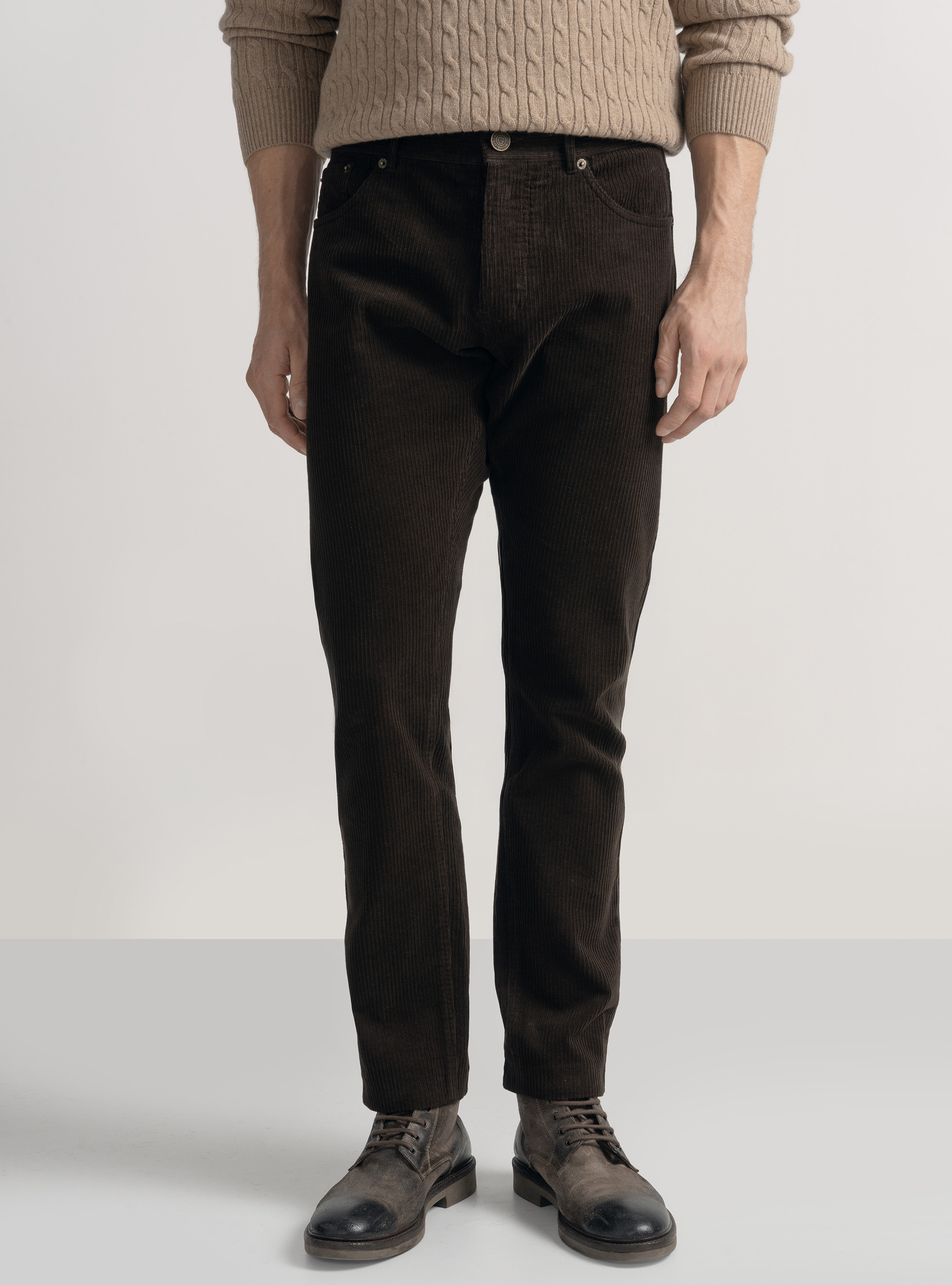 Corduroy five-pocket trousers, BROWN