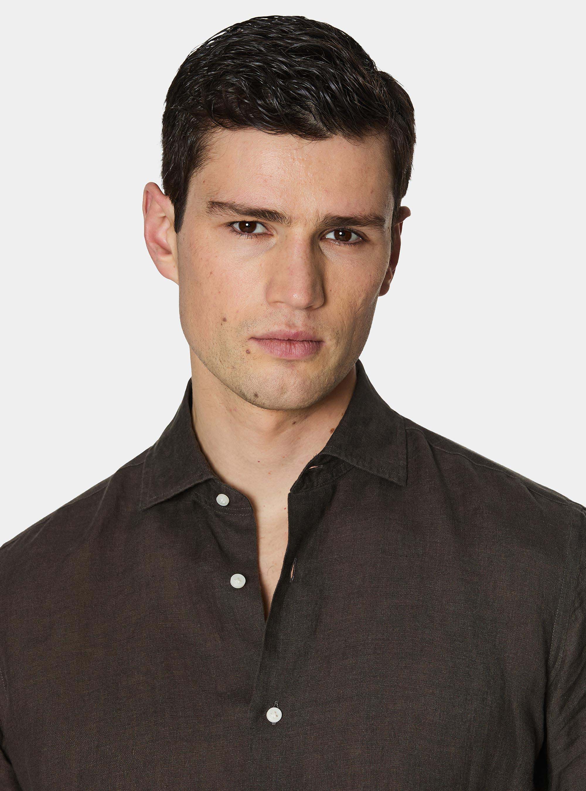 Camisa de lino puro, MARRON