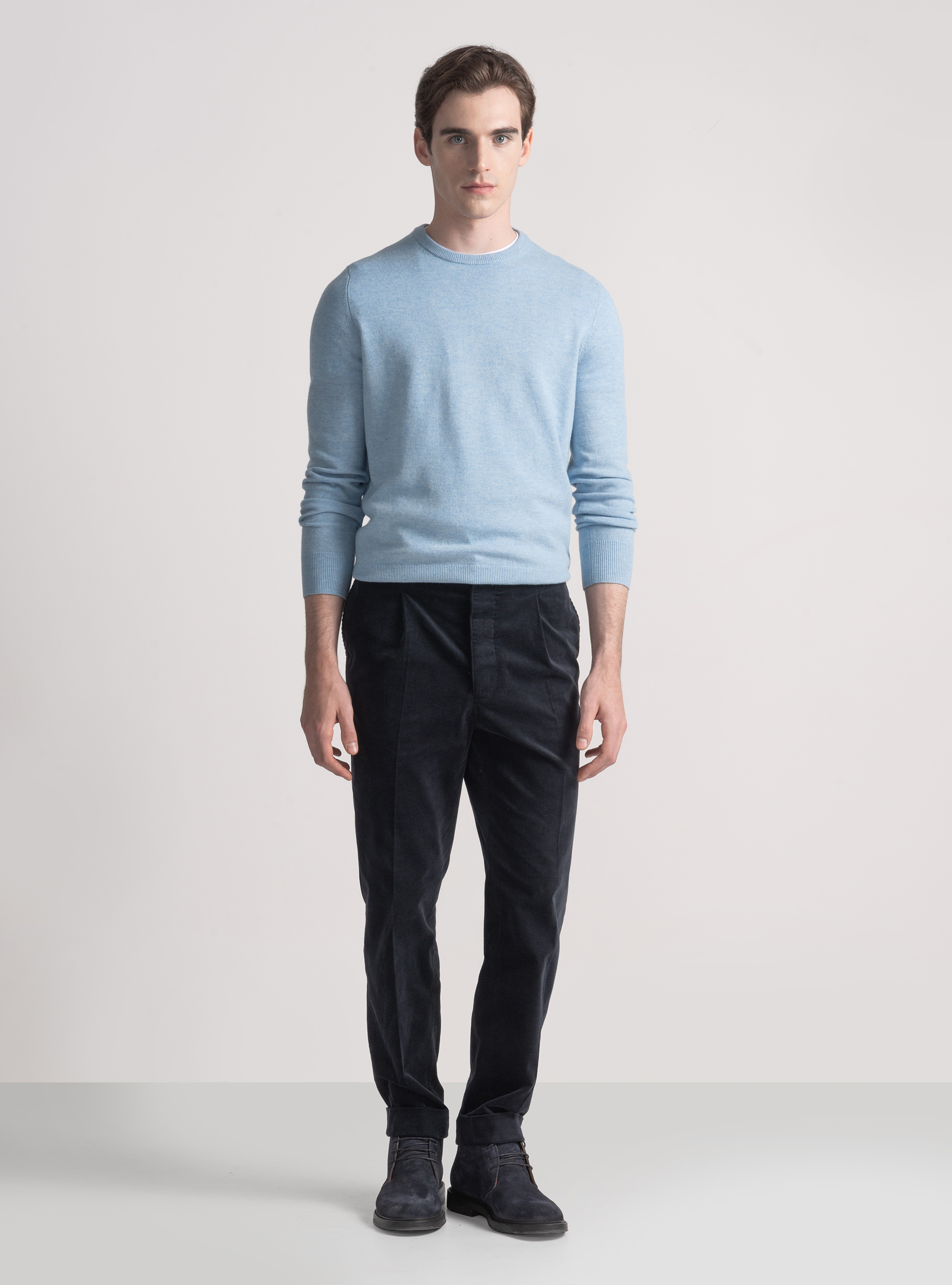 Corduroy milleraies striped elastic trousers, NAVY BLUE