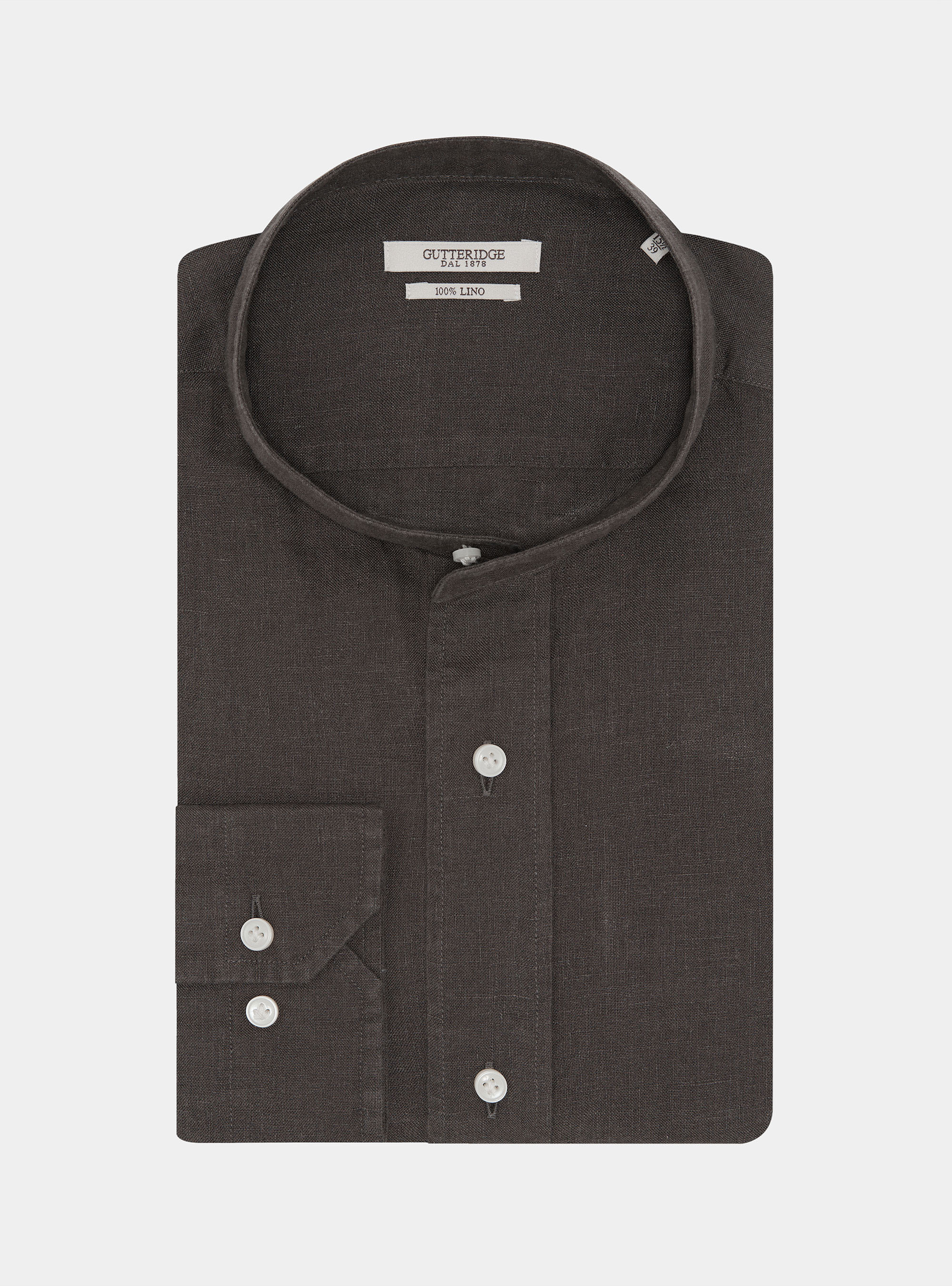 Camisa coreana de lino puro, MARRON