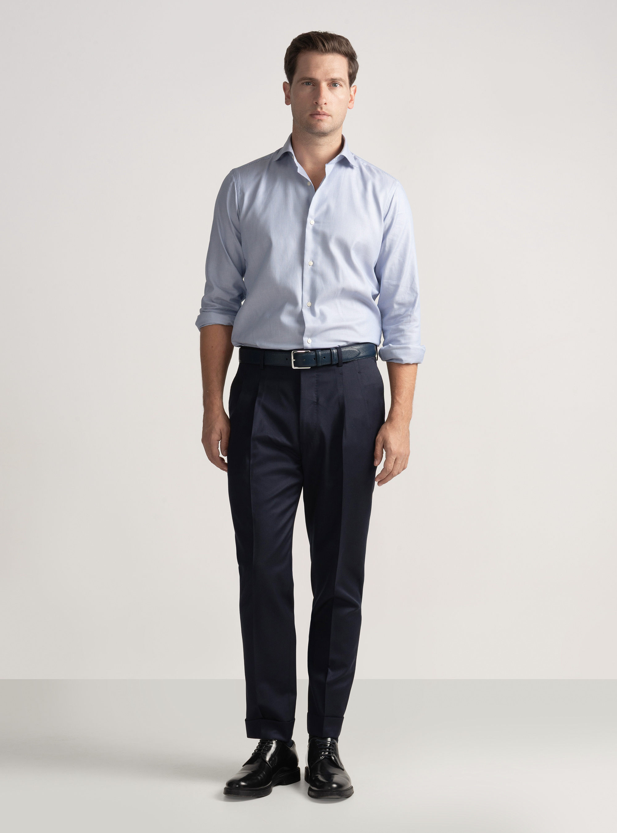 Trousers with pleats for double-breasted suit in superfine 110's Reda wool, NAVY BLUE