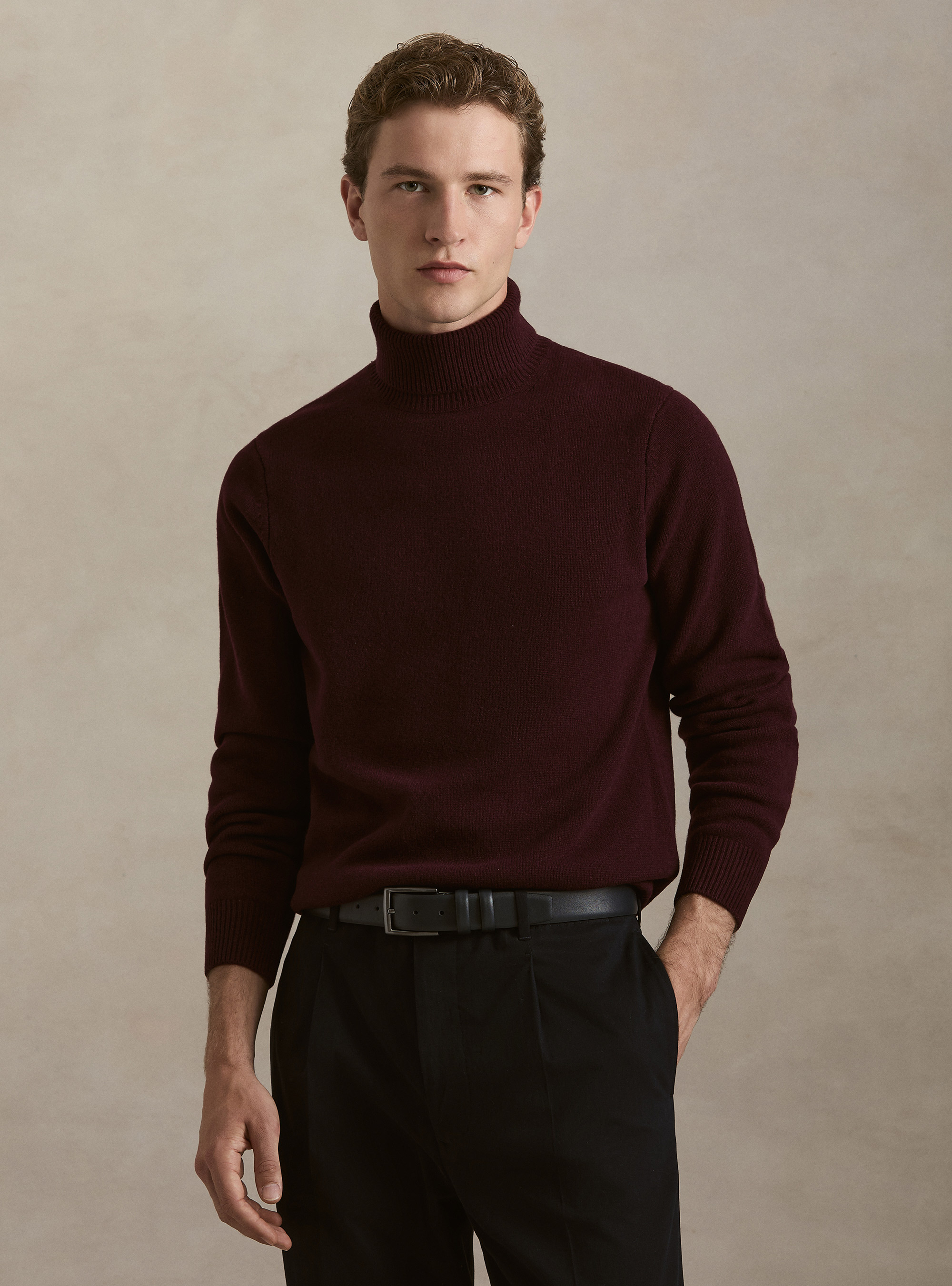 Merino wool turtleneck sweater, BORDEAUX