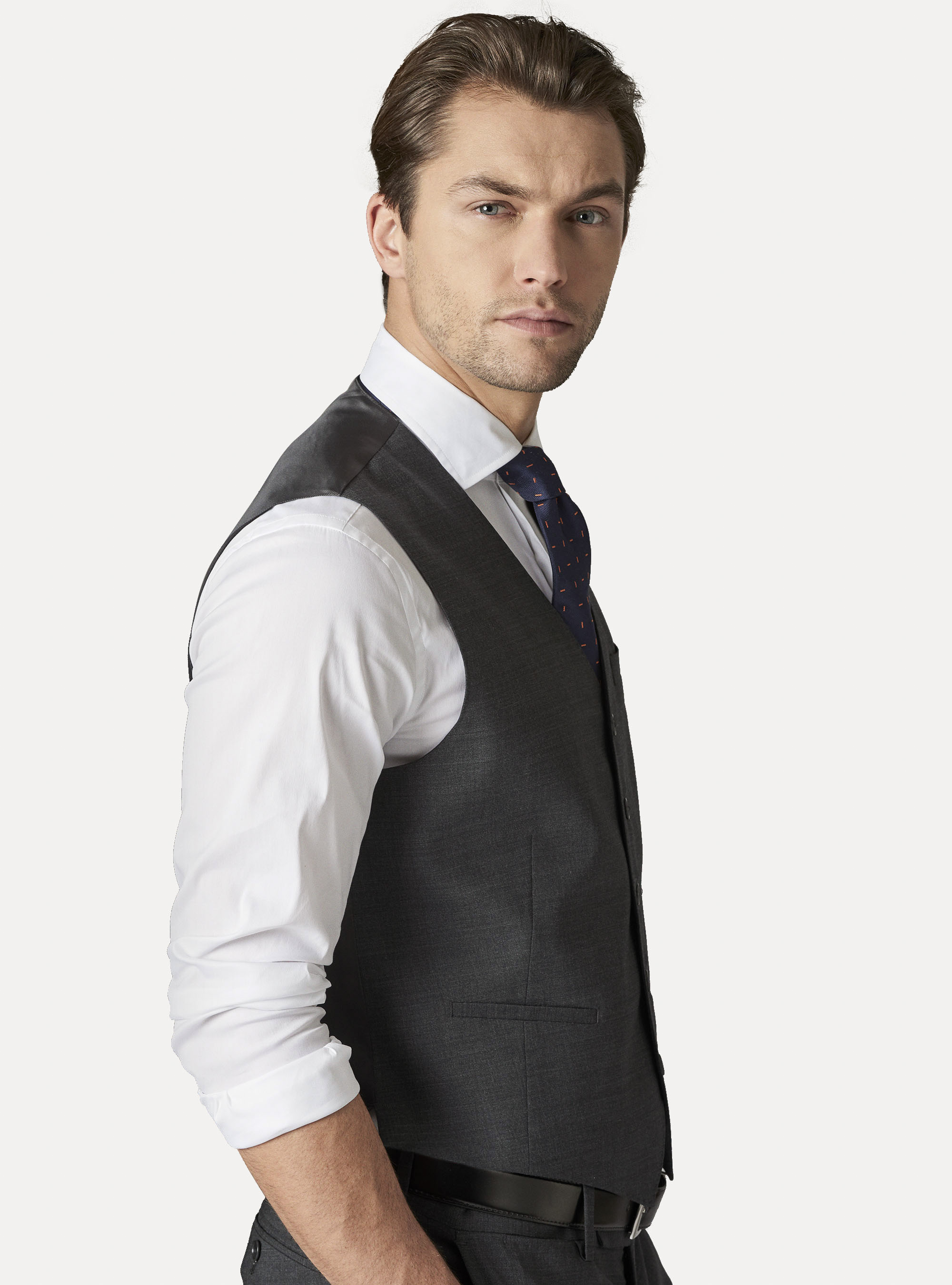 Chaleco lana slim fit, ASFALTO 0112C