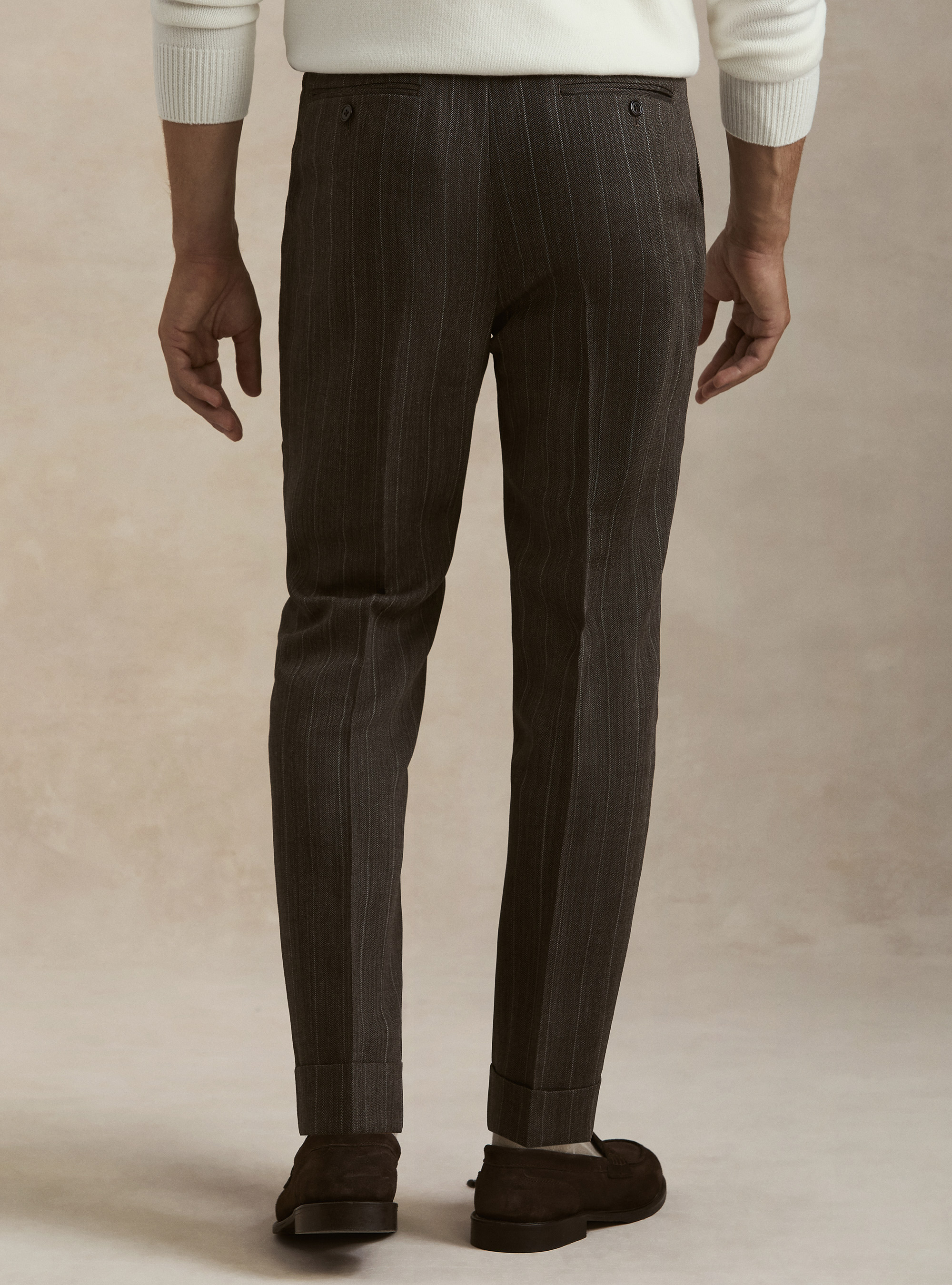 Herringbone pure wool pleated trousers, BROWN