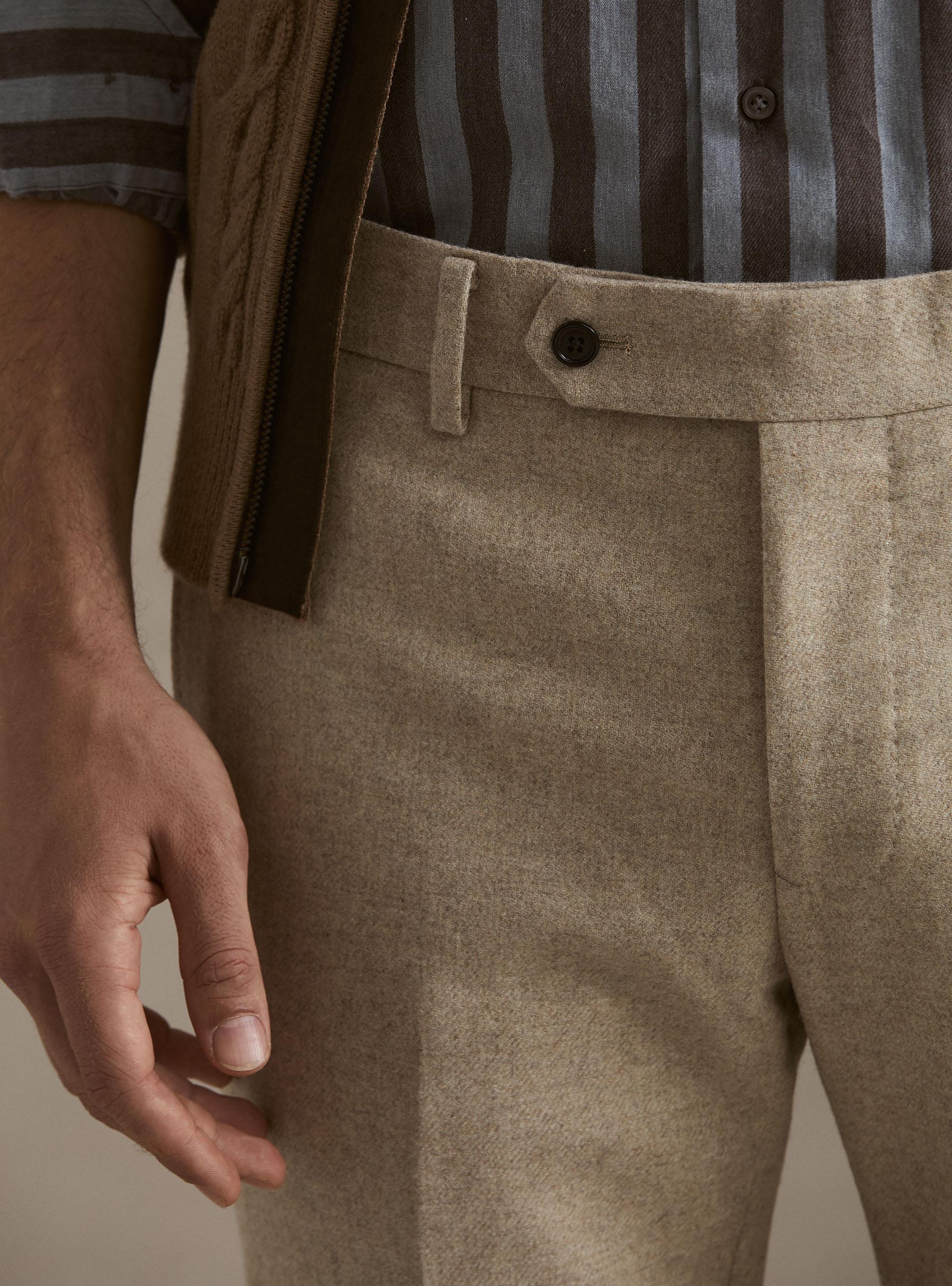 Wool blend flannel trousers, SAND