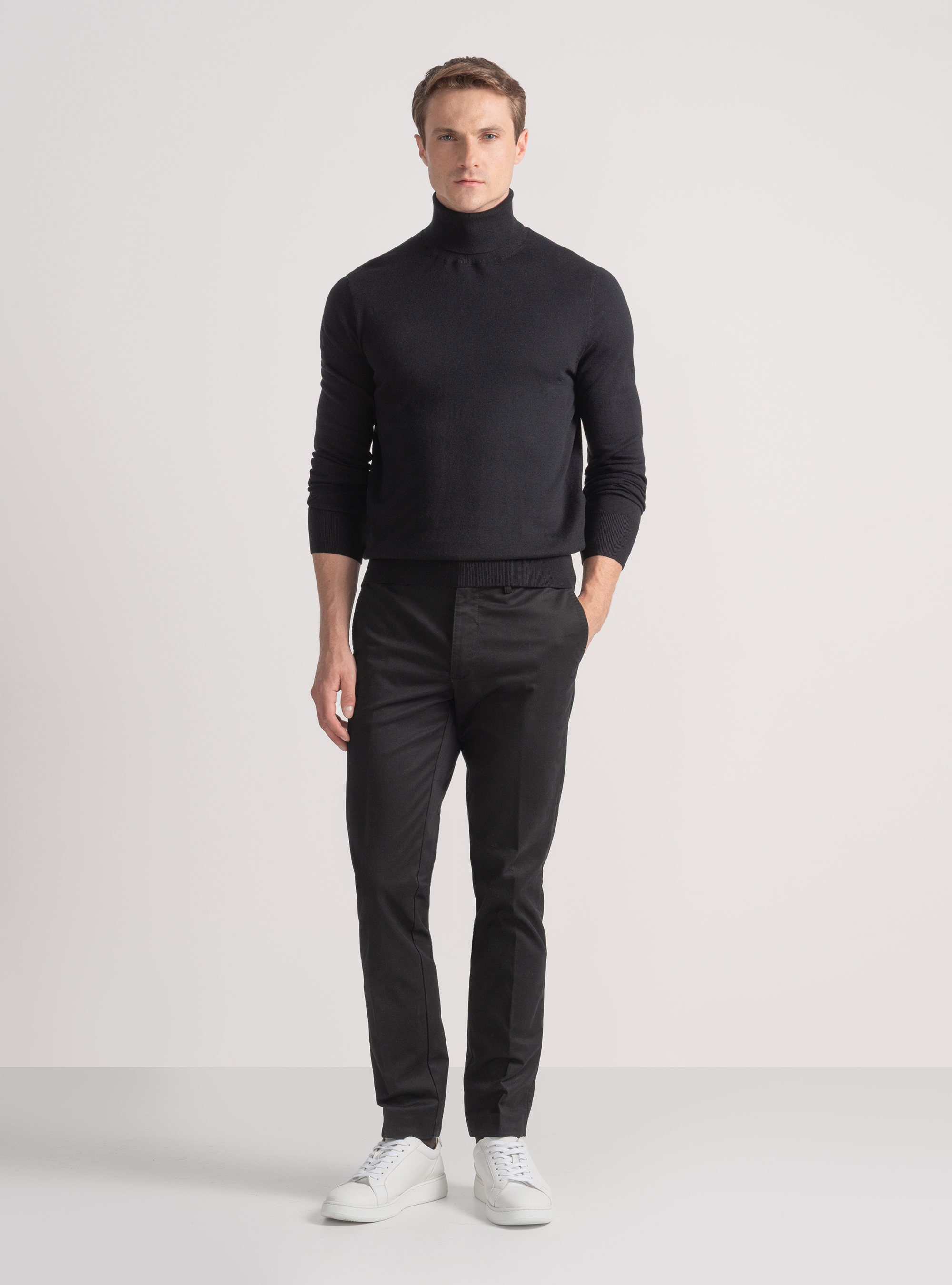 Dolcevita in cotone seta e cashmere, NERO
