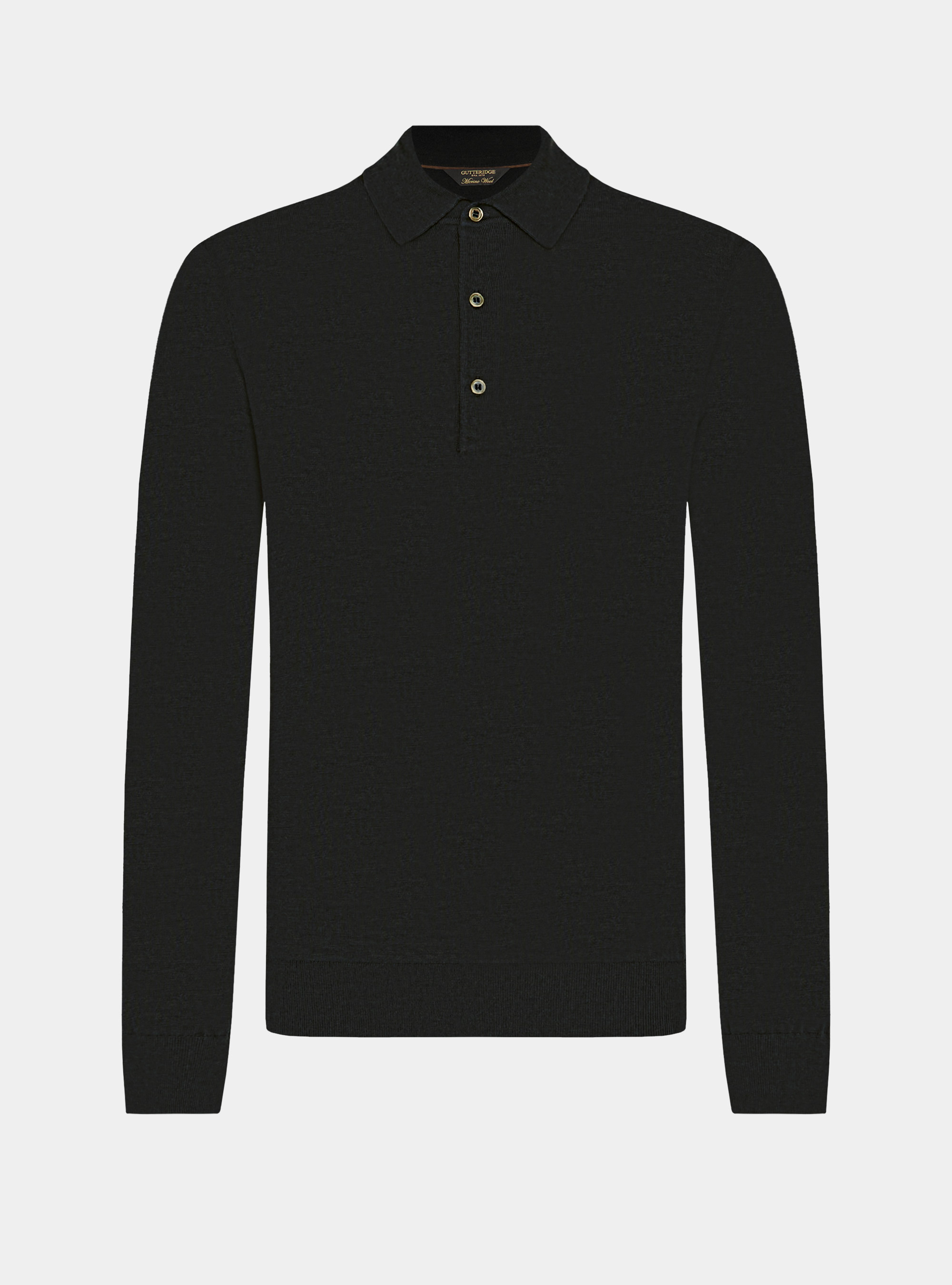 Extra-fine merino wool polo shirt, BLACK