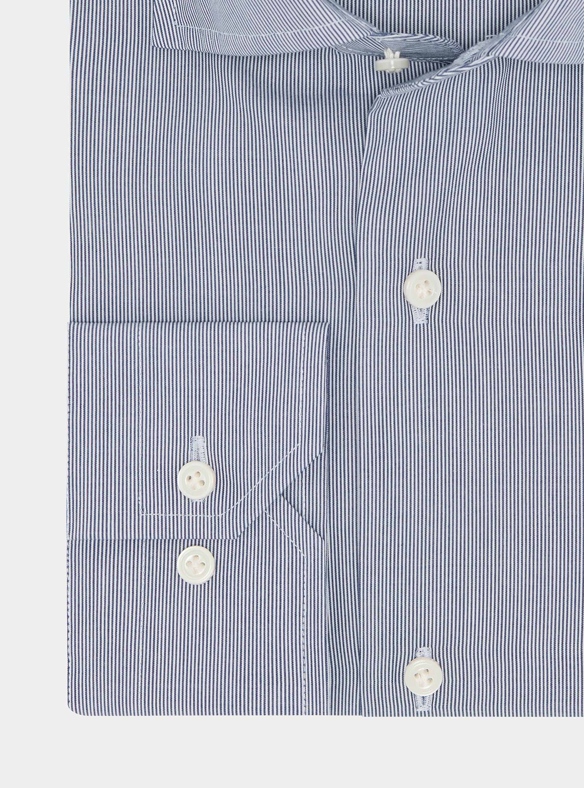 Camisa de popel&iacute;n de algod&oacute;n a rayas finas, AZUL MARINO