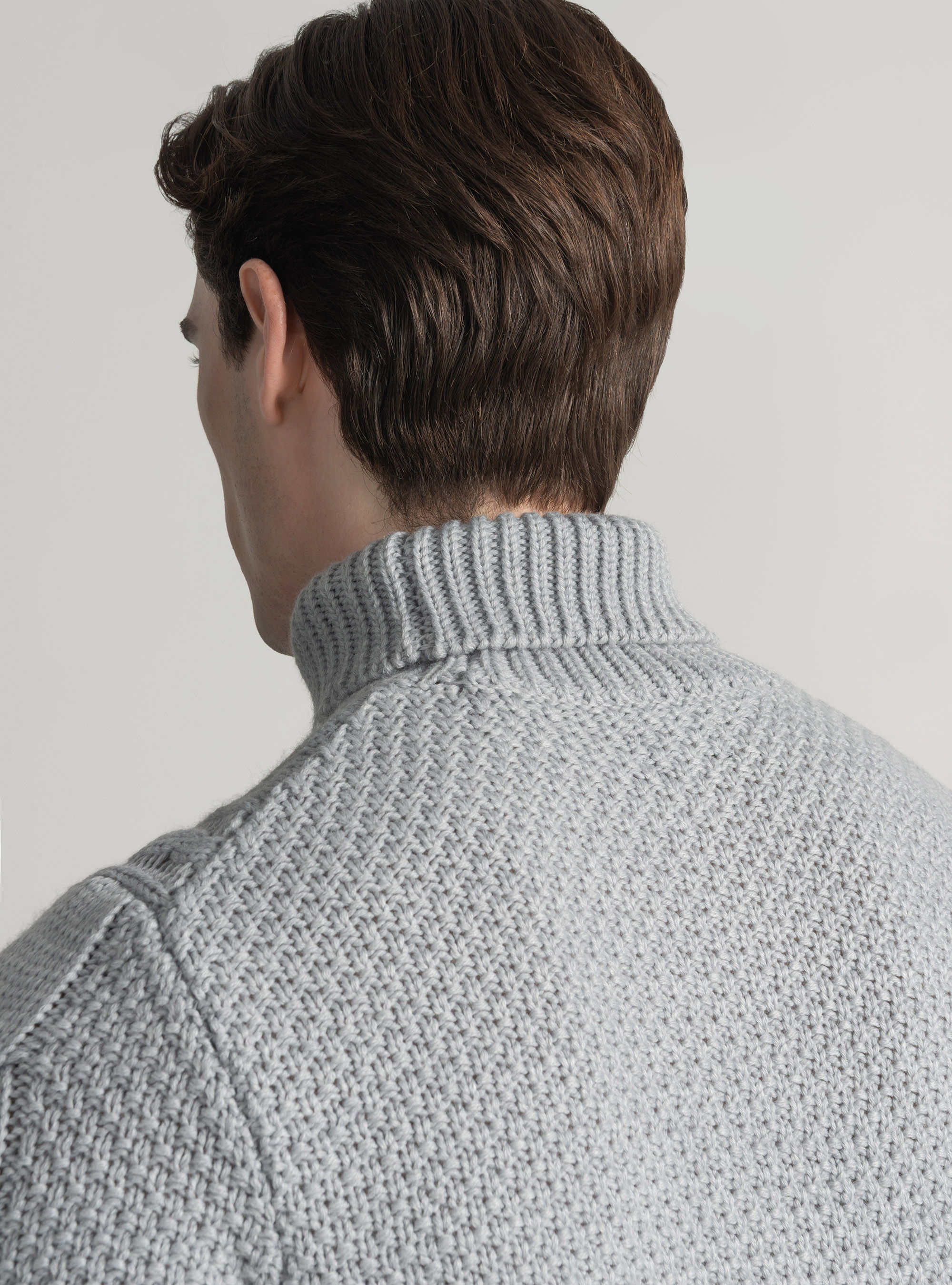 Wool-blend turtleneck sweater with braid, LIGHT GREY MELANGE