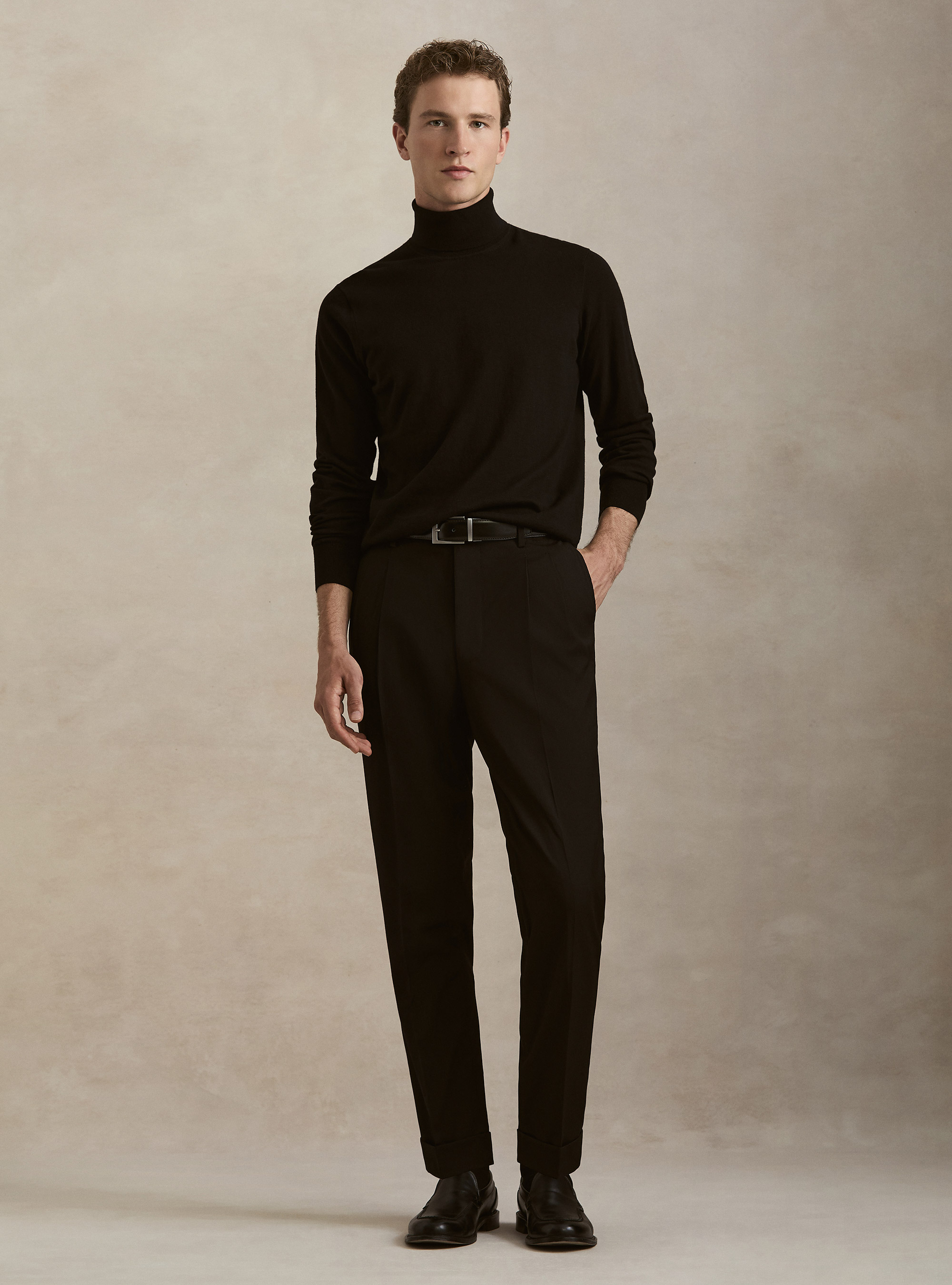 Cotton and Cashmere Turtleneck, BLACK