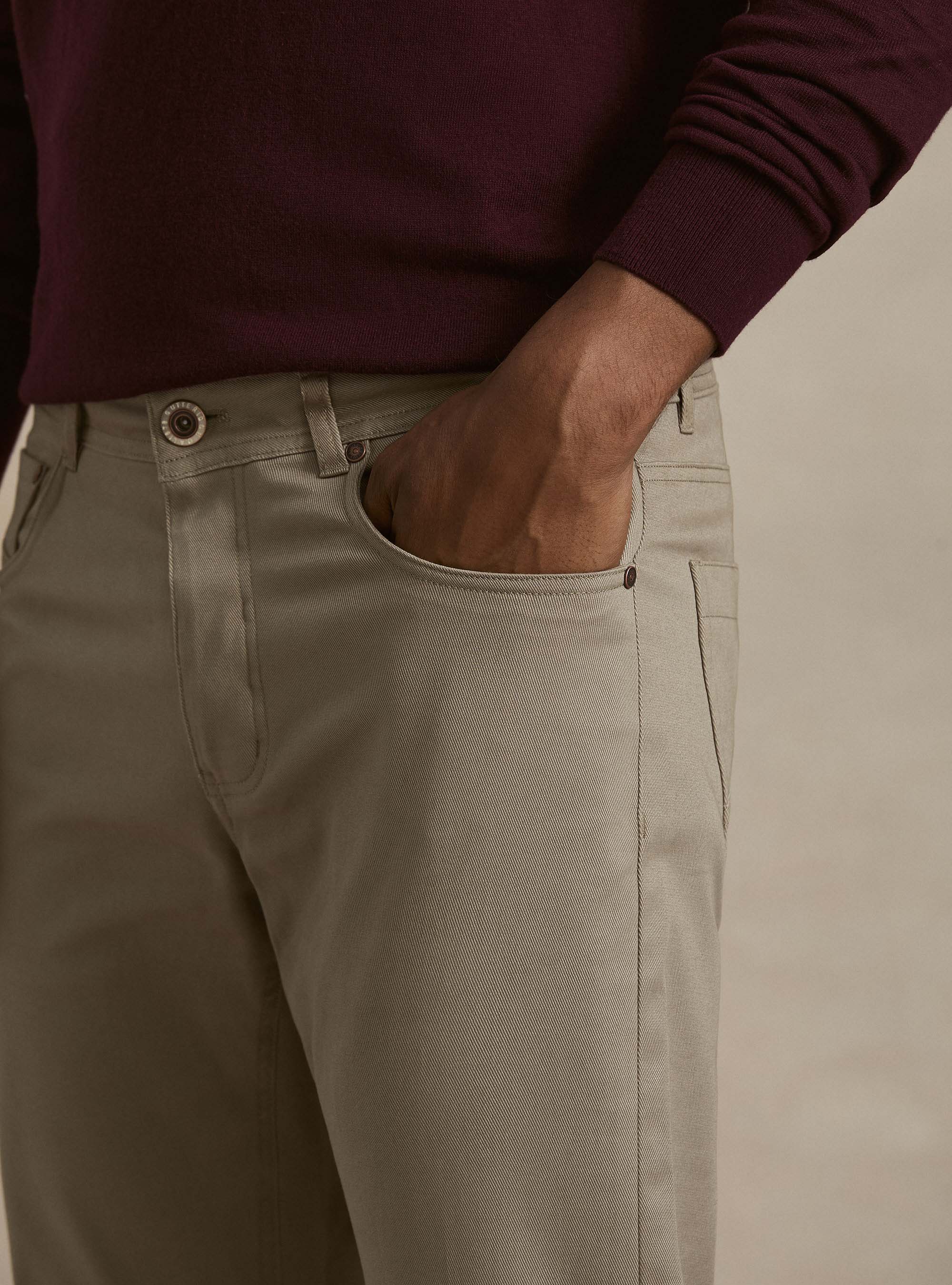 Pantalones 5 bolsillos de mezcla de algod&oacute;n labrado, FANGO 0568C