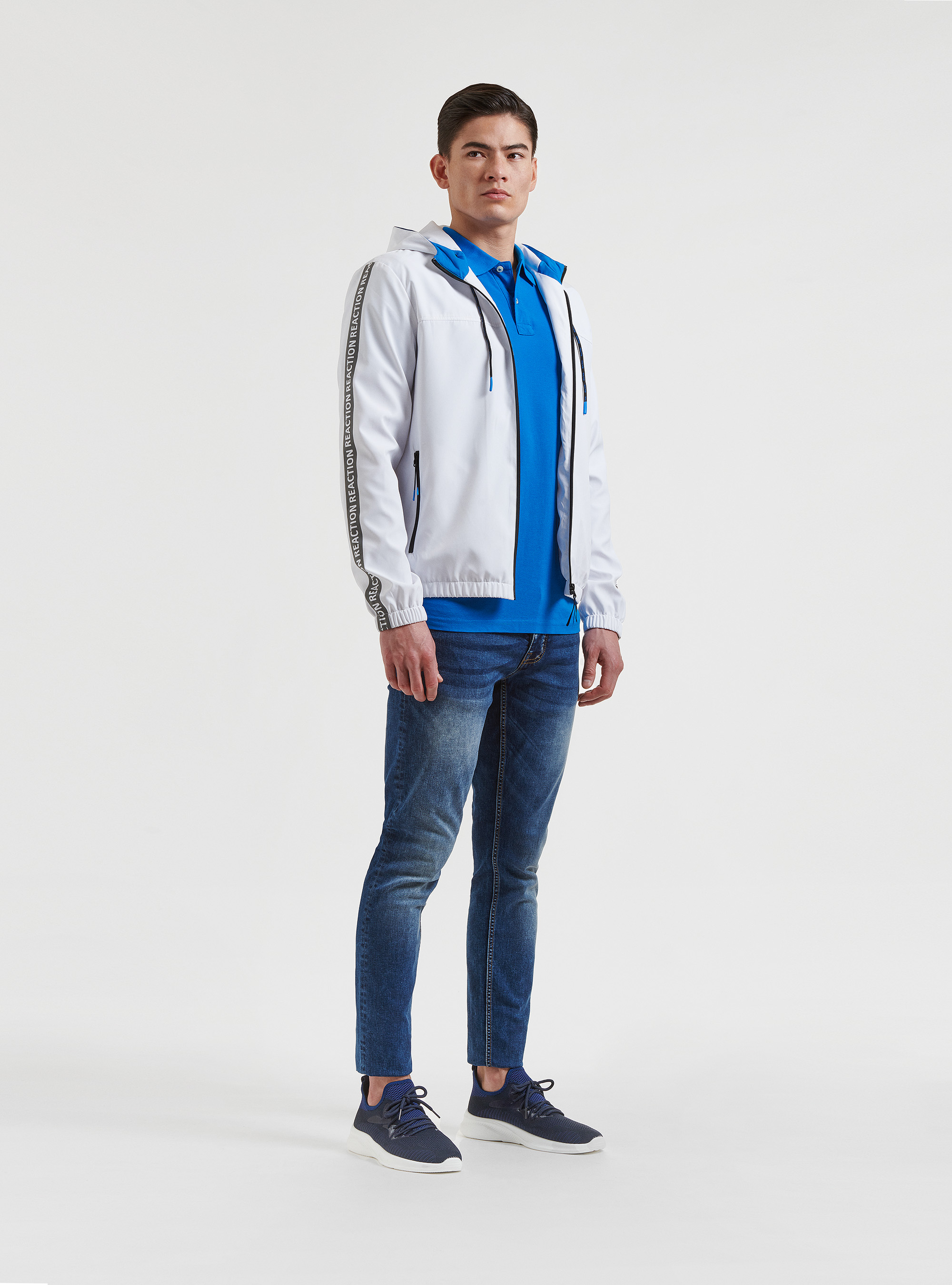 Technical jacket with reflective side bands, WHITE
