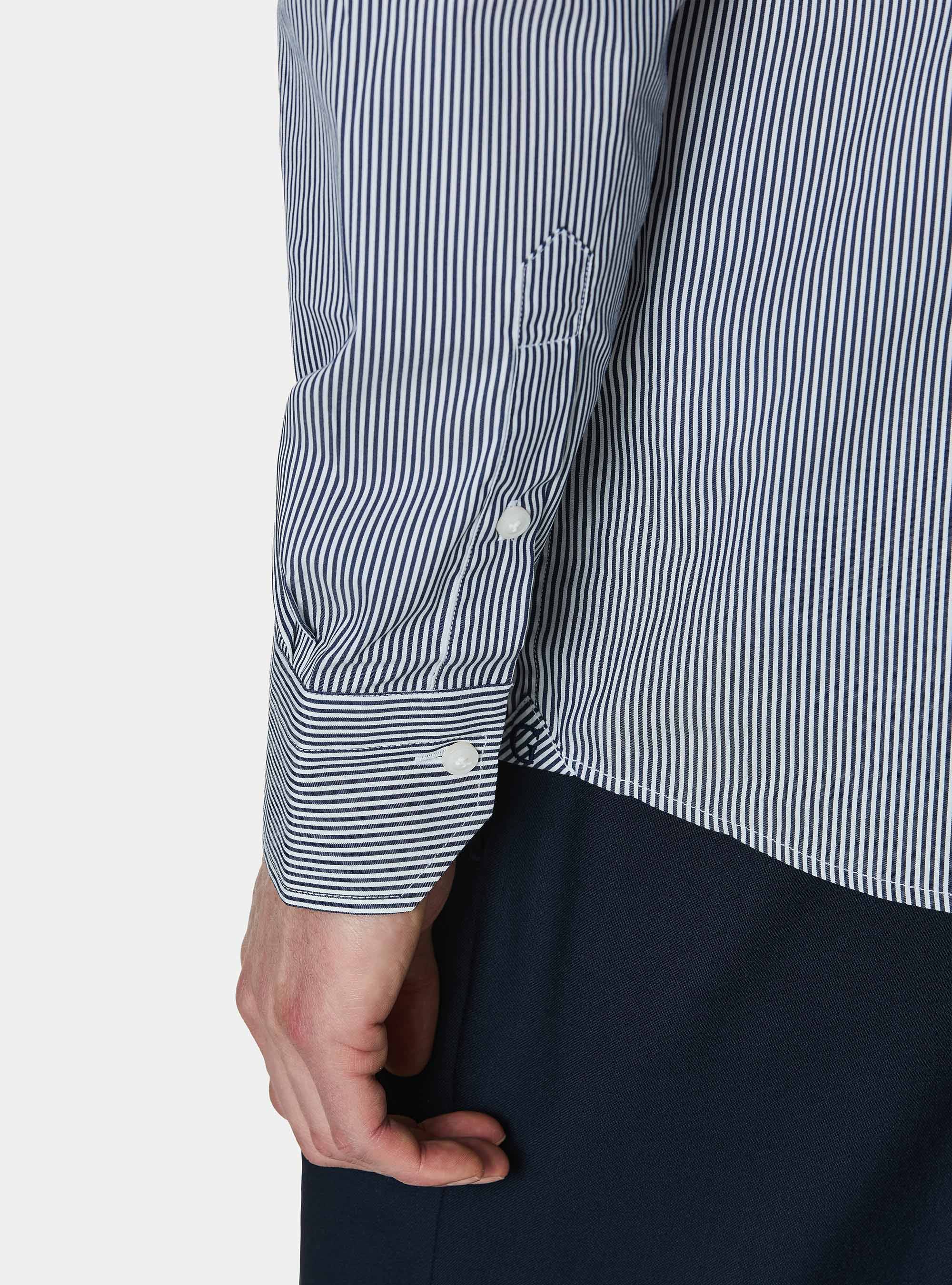 Camicia in cotone rigato popeline stretch, BLU NAVY
