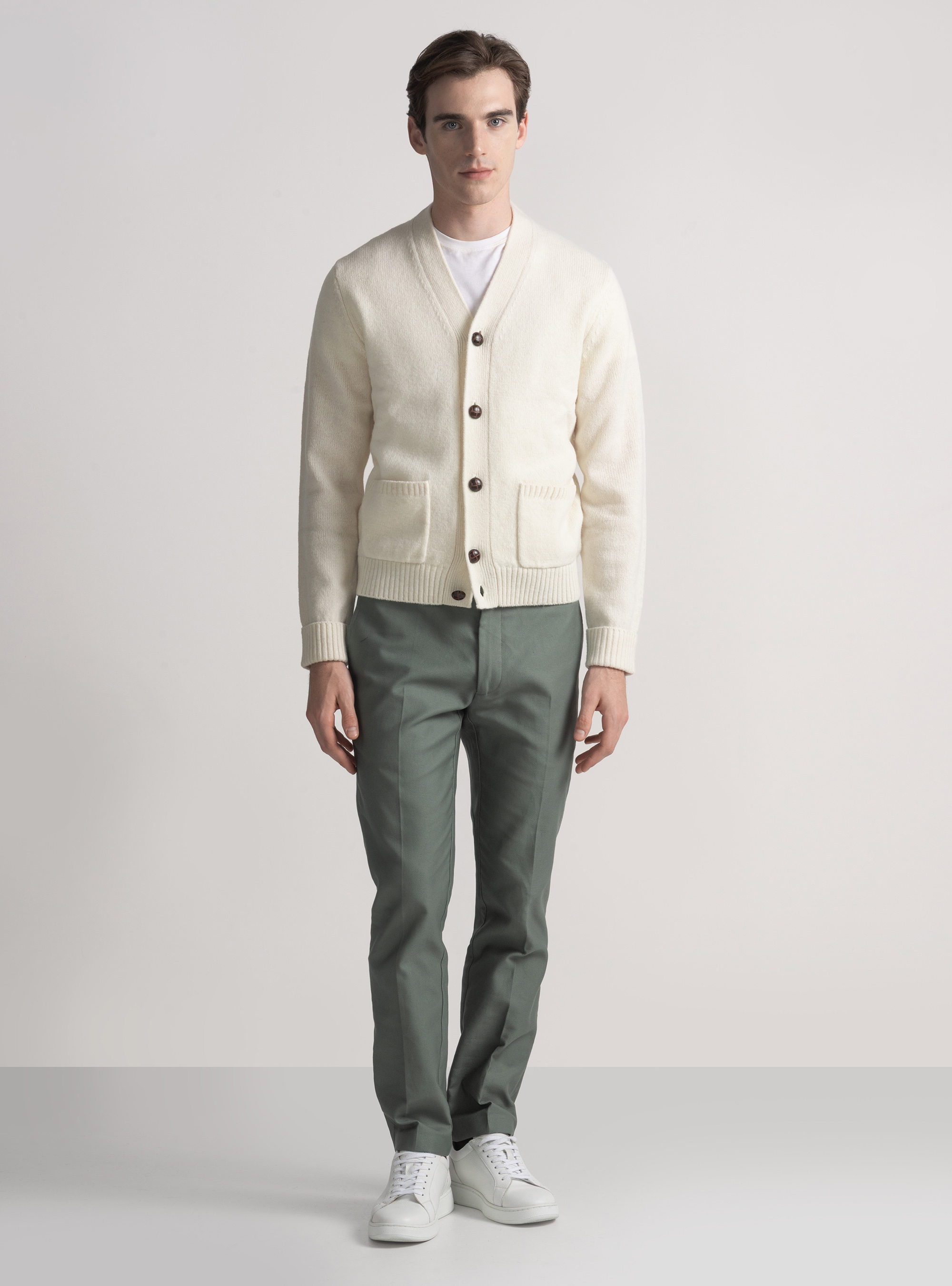Shetland wool knit cardigan, WHITE