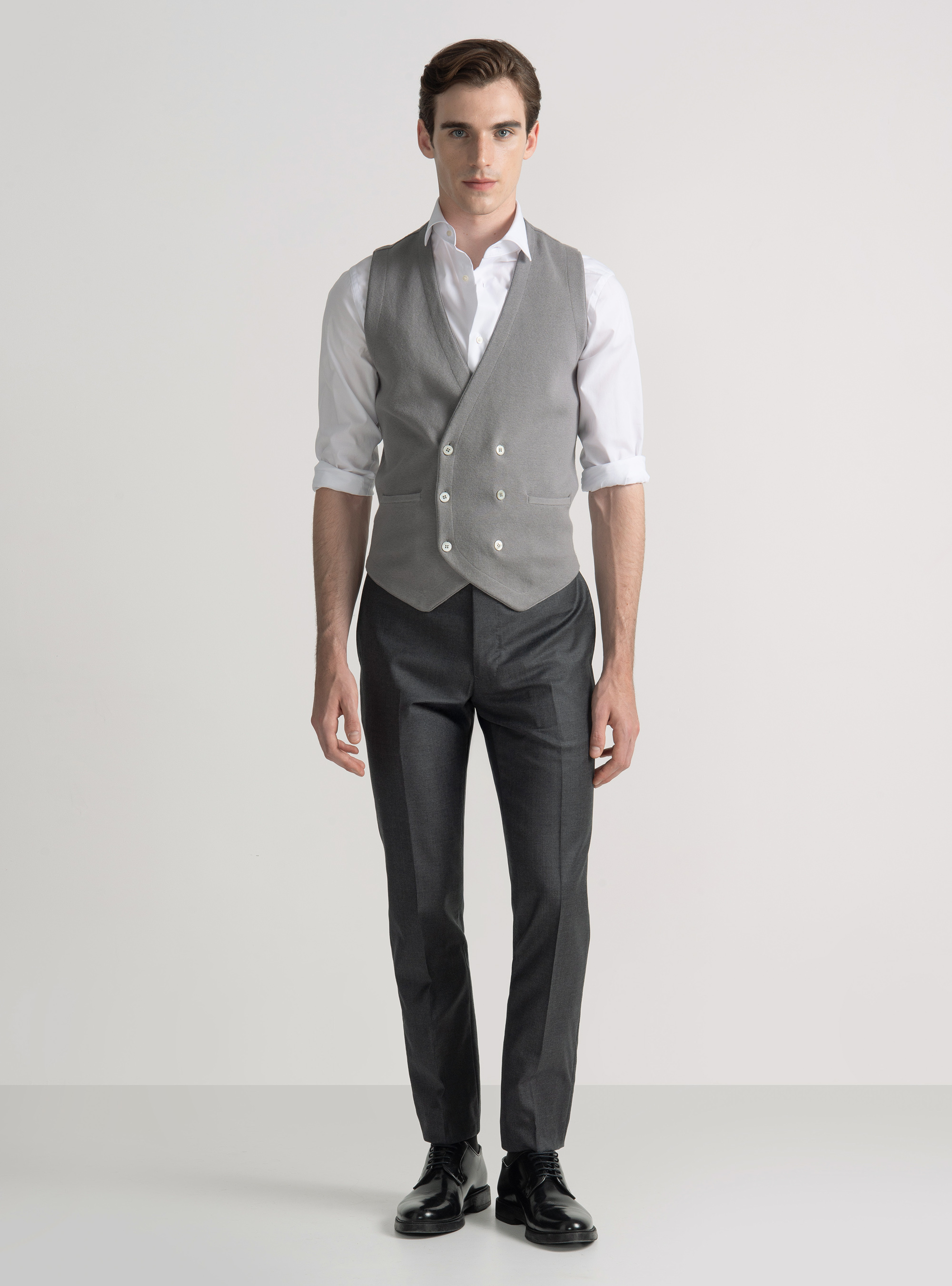 Gilet doppiopetto in maglia di cotone e cashmere, GRIGIO CHIARO