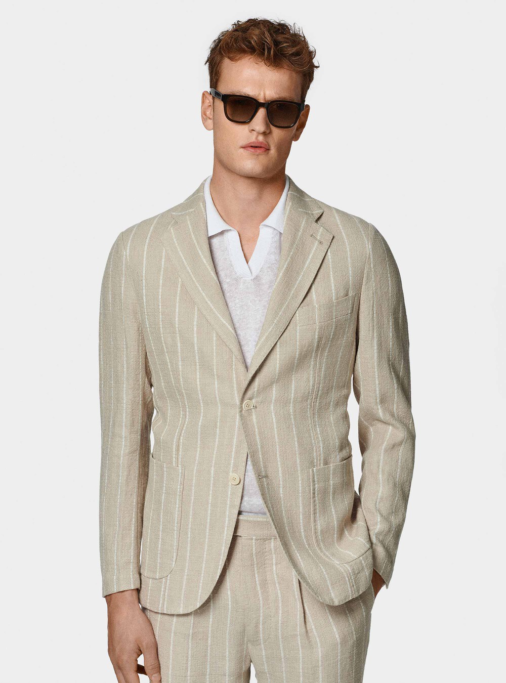 Pure linen crepe suit blazer, SAND