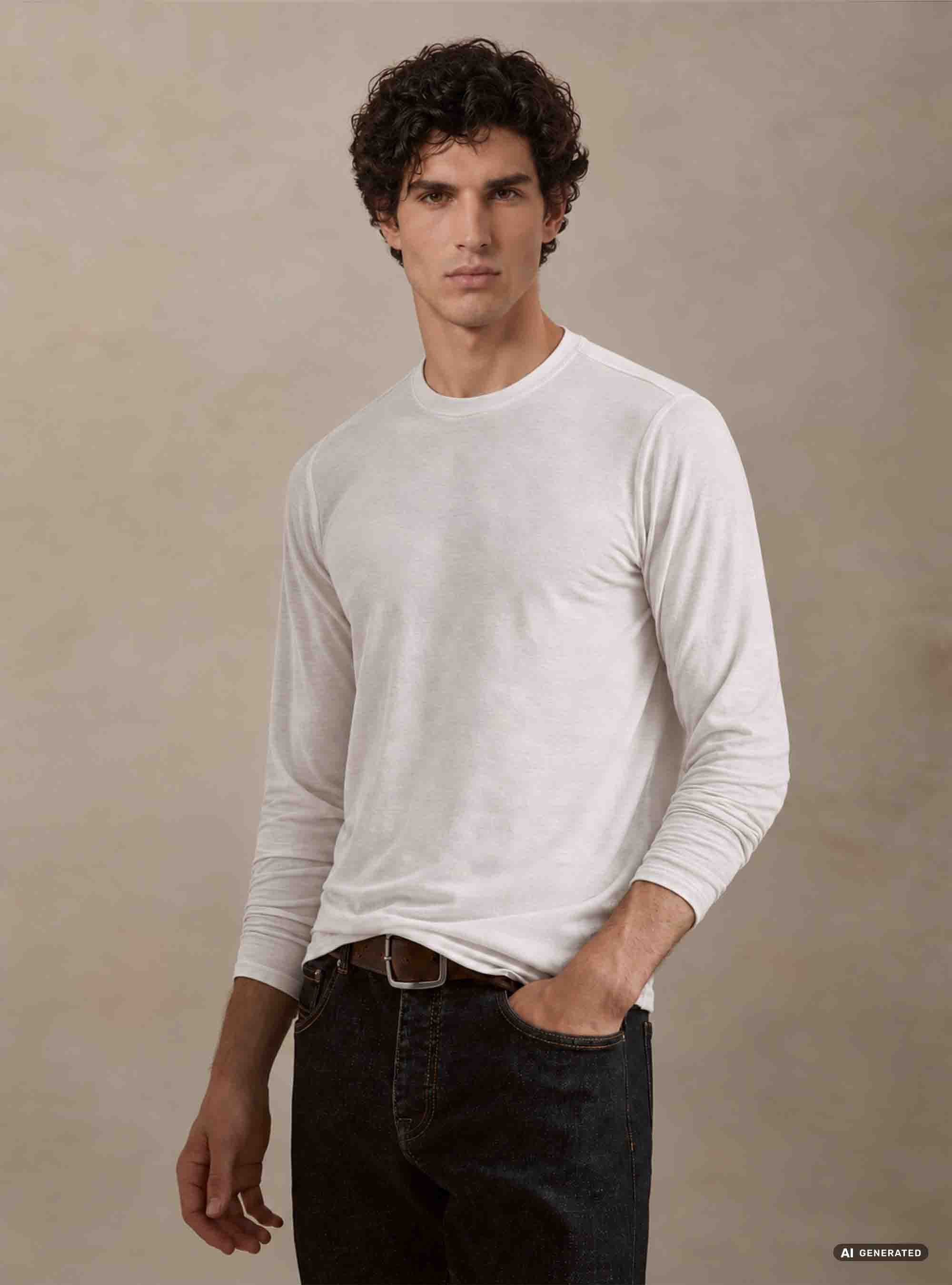 Long-sleeve cashmere blend T-shirt, 0055C OFF WHITE