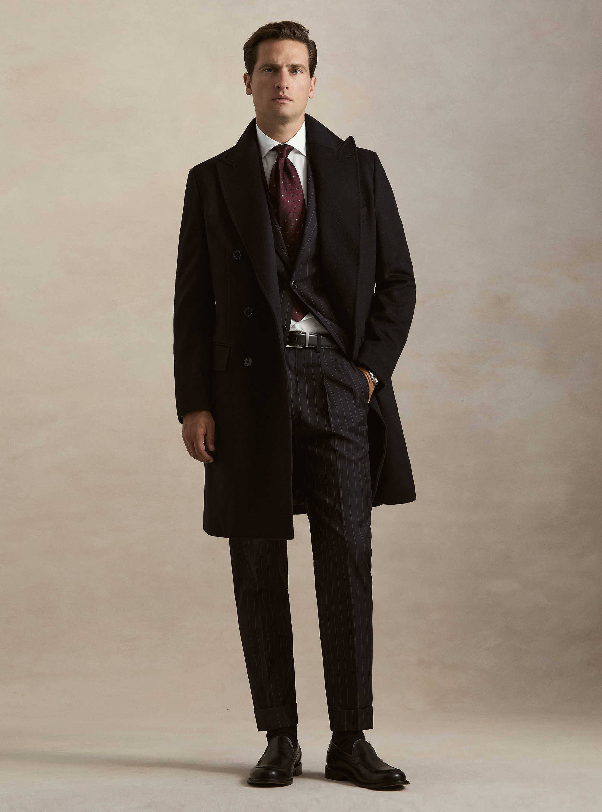 Double-breasted cashmere-blend coat, NAVY BLUE