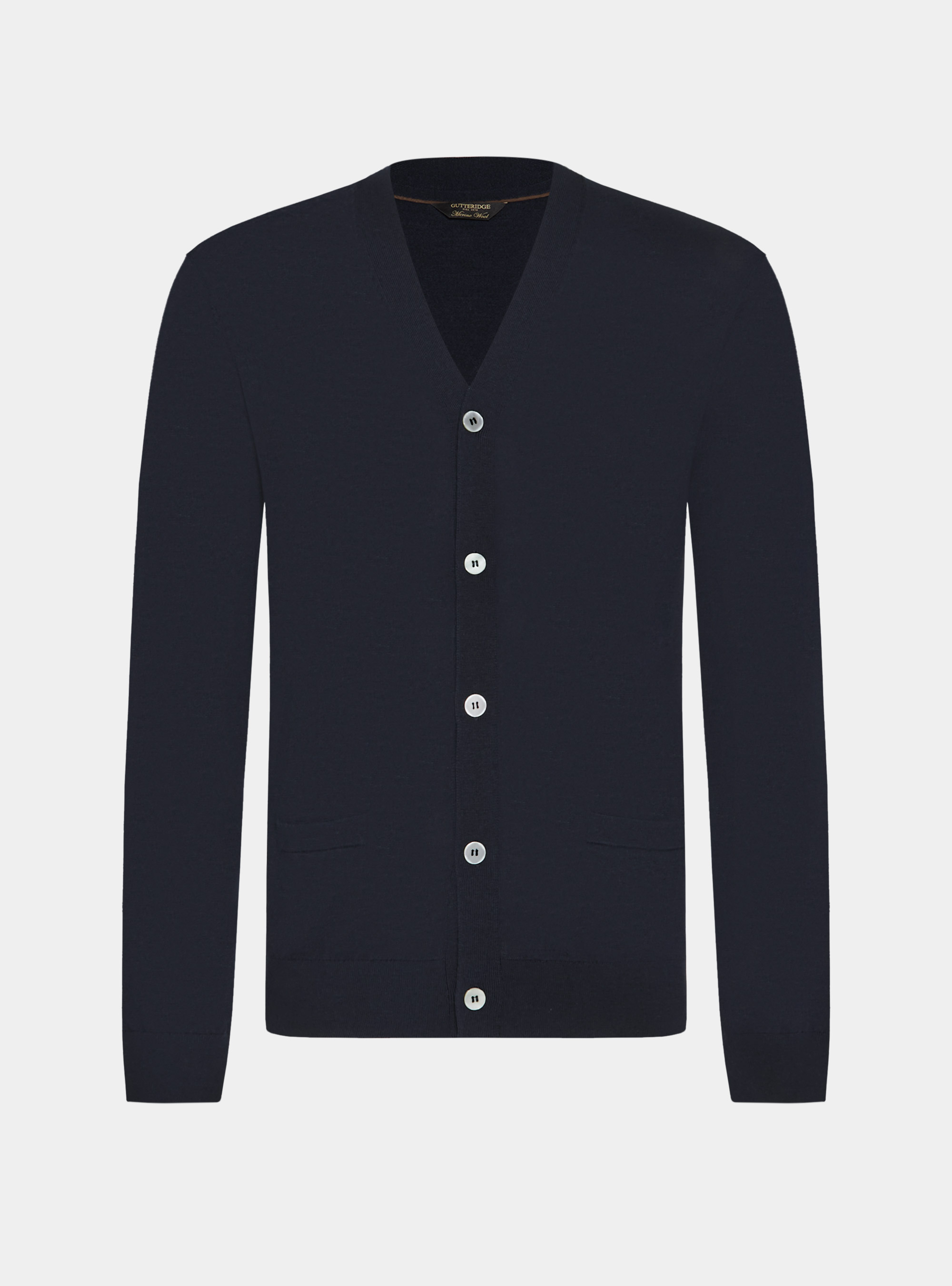 Knitted cardigan with buttons in extra-fine merino wool, NAVY BLUE