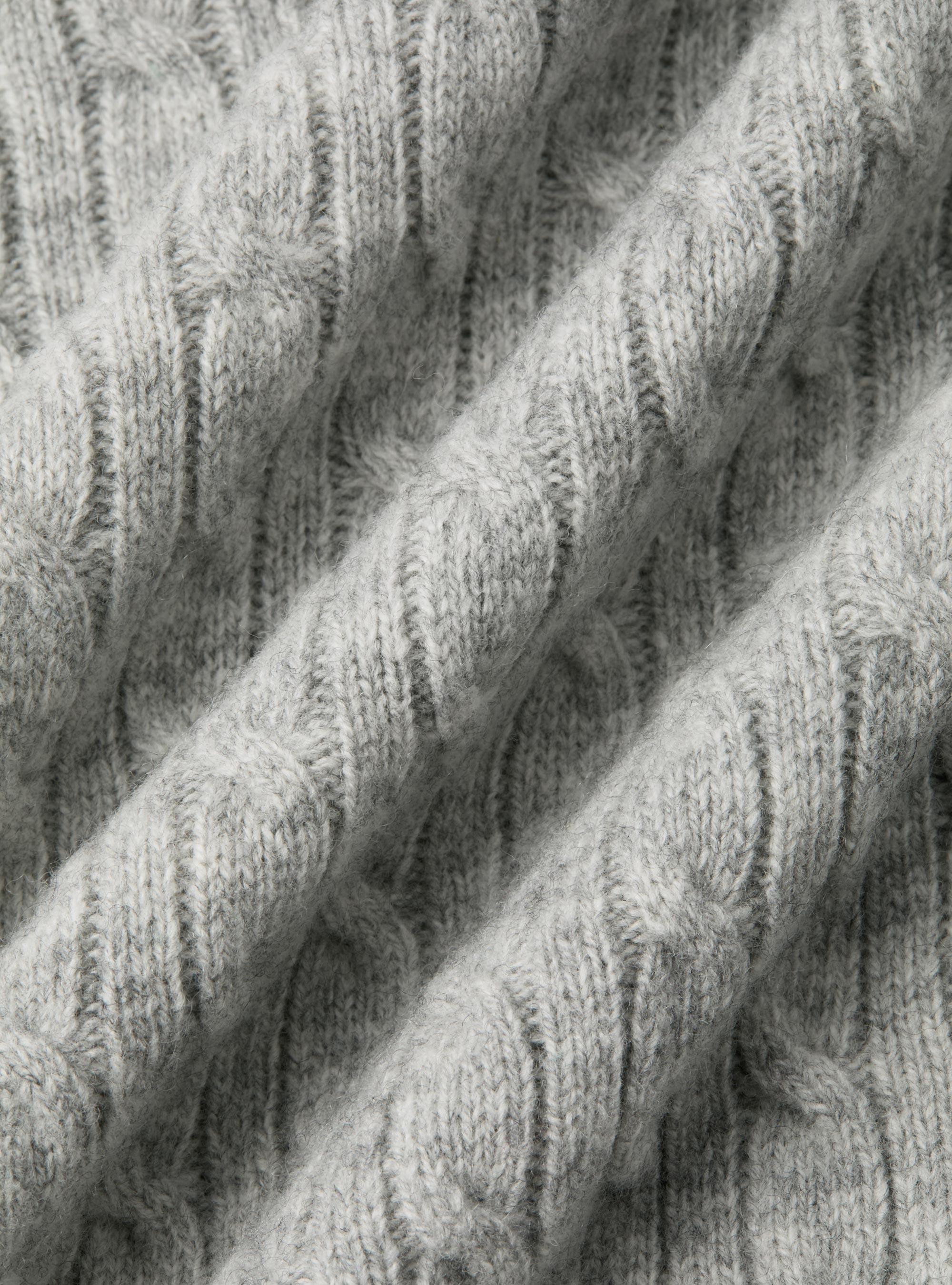 Maglia collo alto con treccia in lana cashmere, GRIGIO CHIARO MELANGE