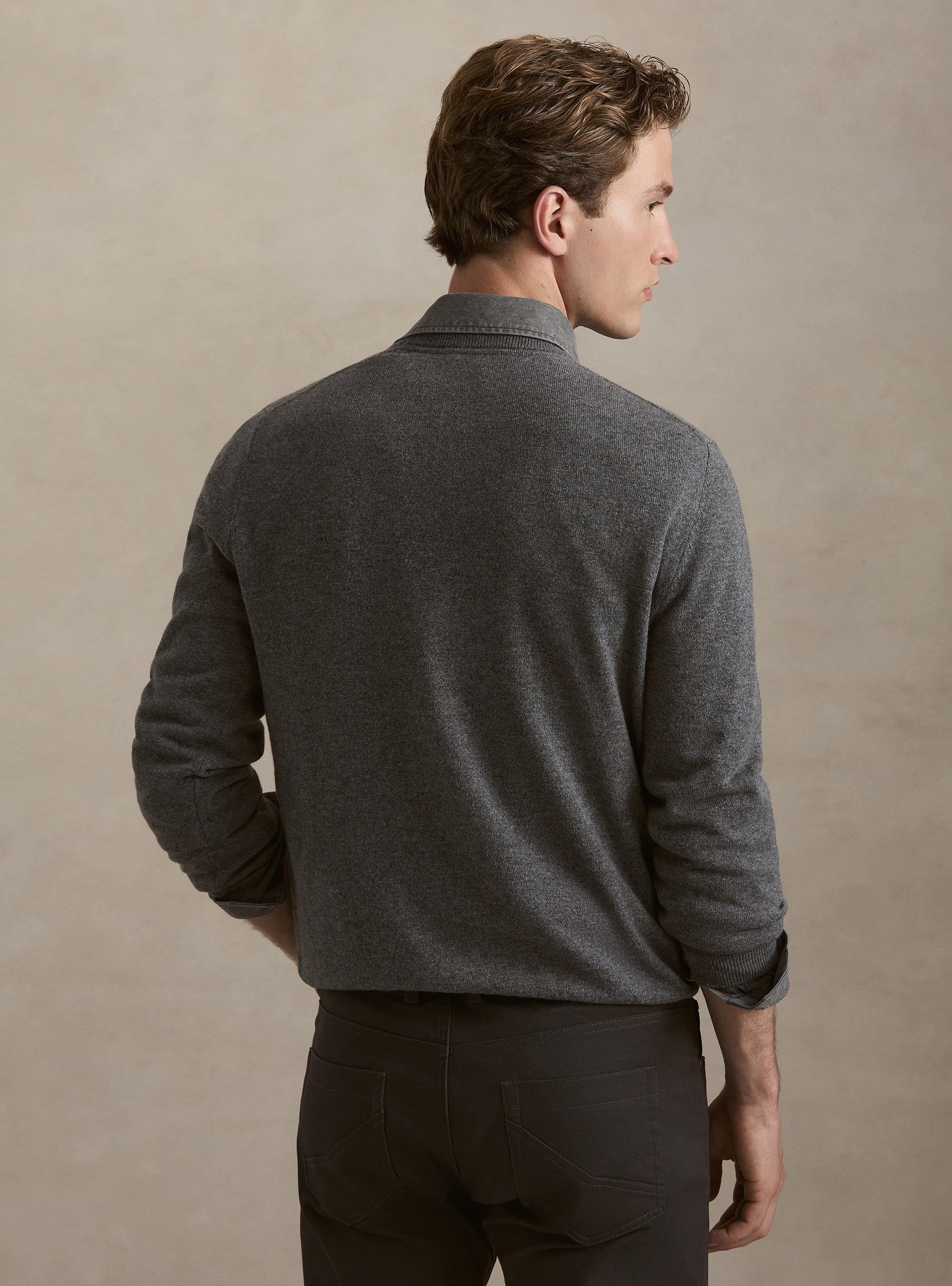 Pull col rond en 100% cachemire, GRIGIO SCURO 0125C