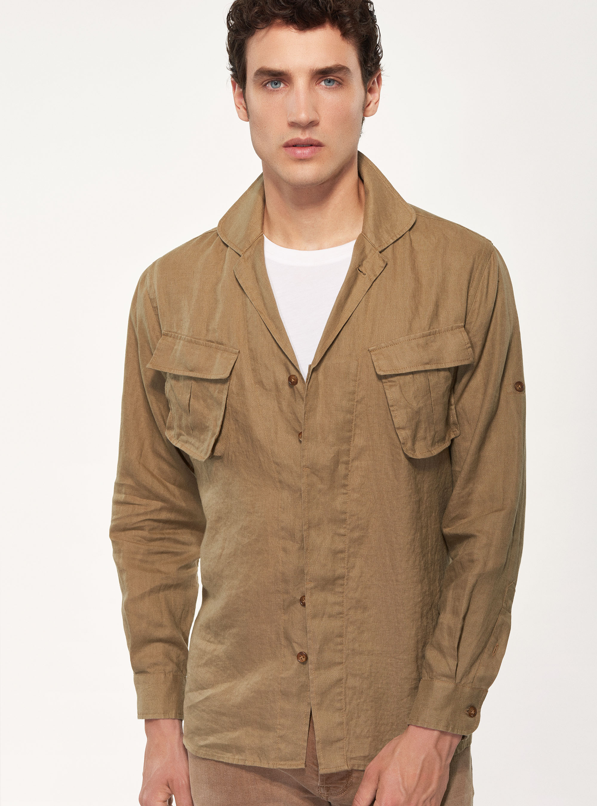 Giacca camicia in 100% lino, FANGO