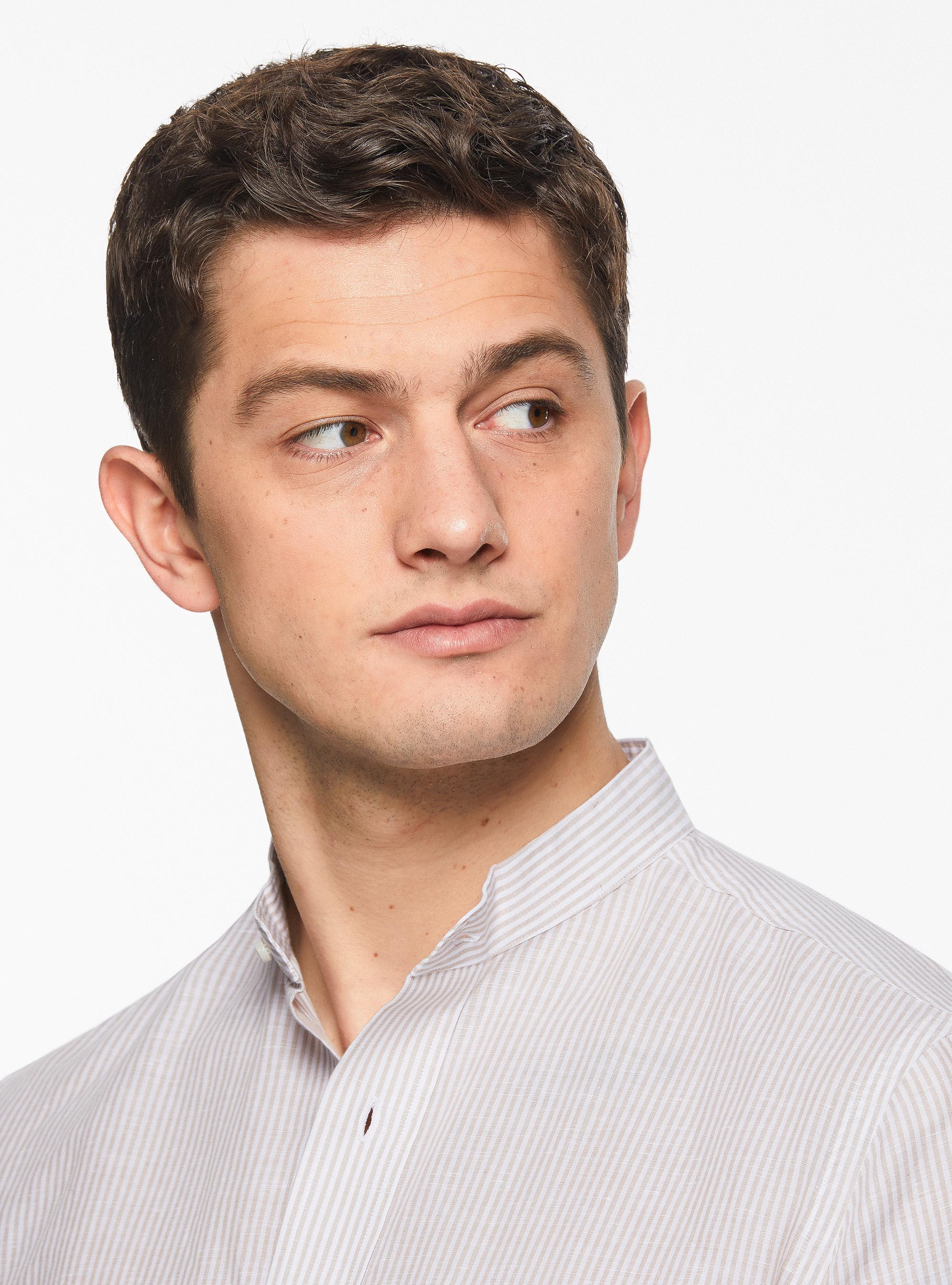 Camicia collo alla coreana in lino e cotone, SABBIA