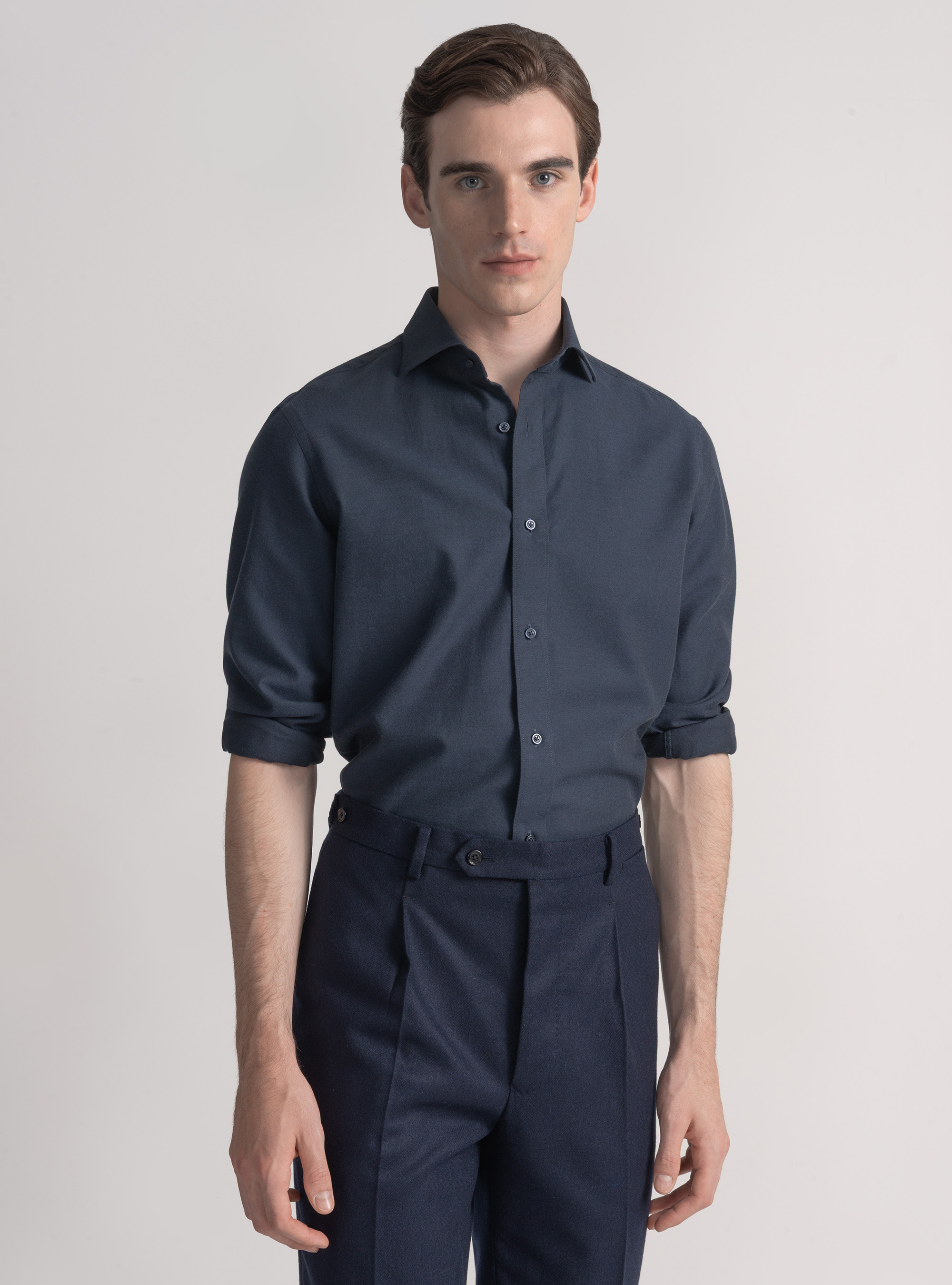 Camicia in flanella di cotone e lana, BLU NAVY