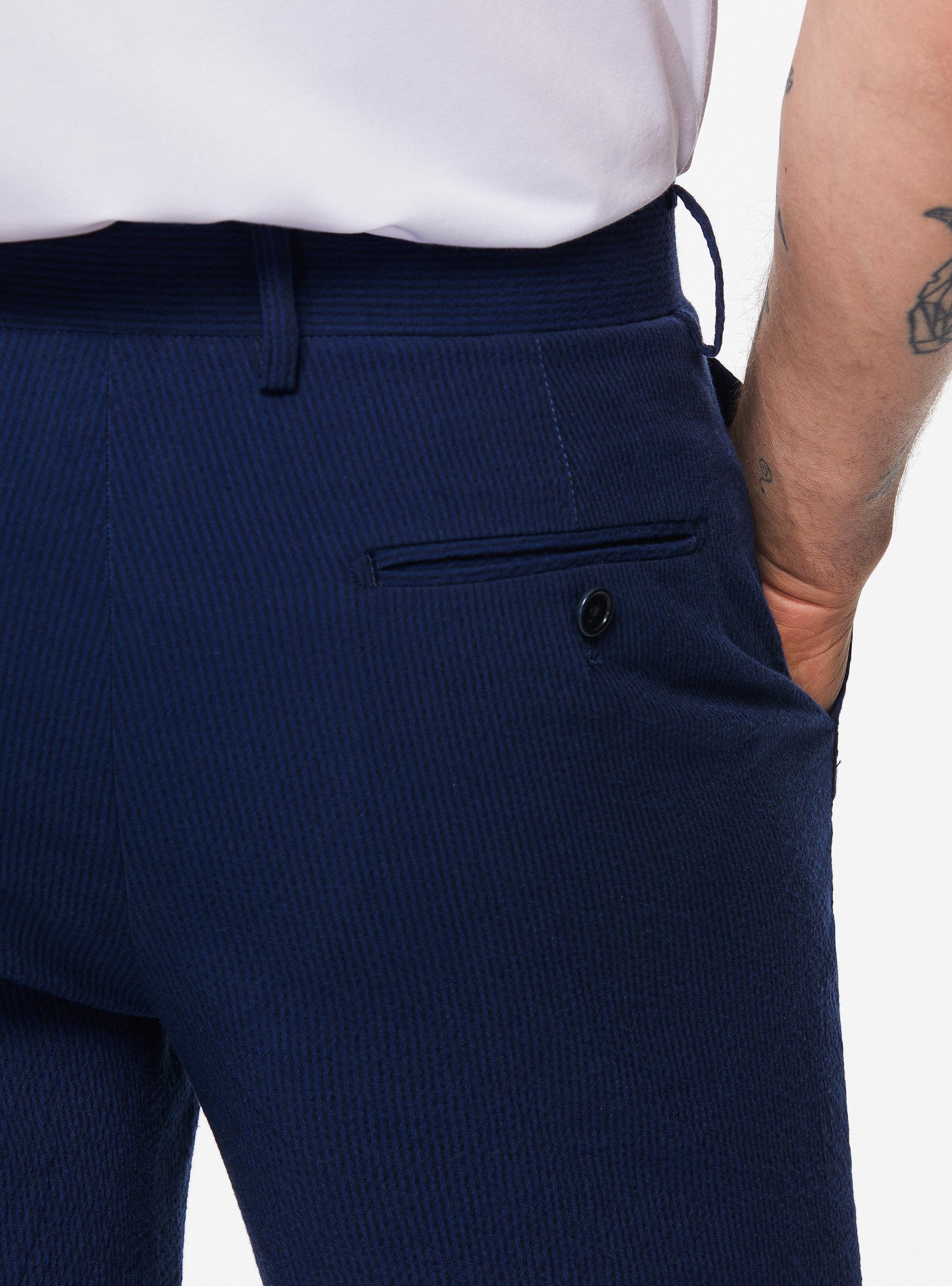 Bermudas de algod&oacute;n seersucker el&aacute;stico, AZUL MARINO