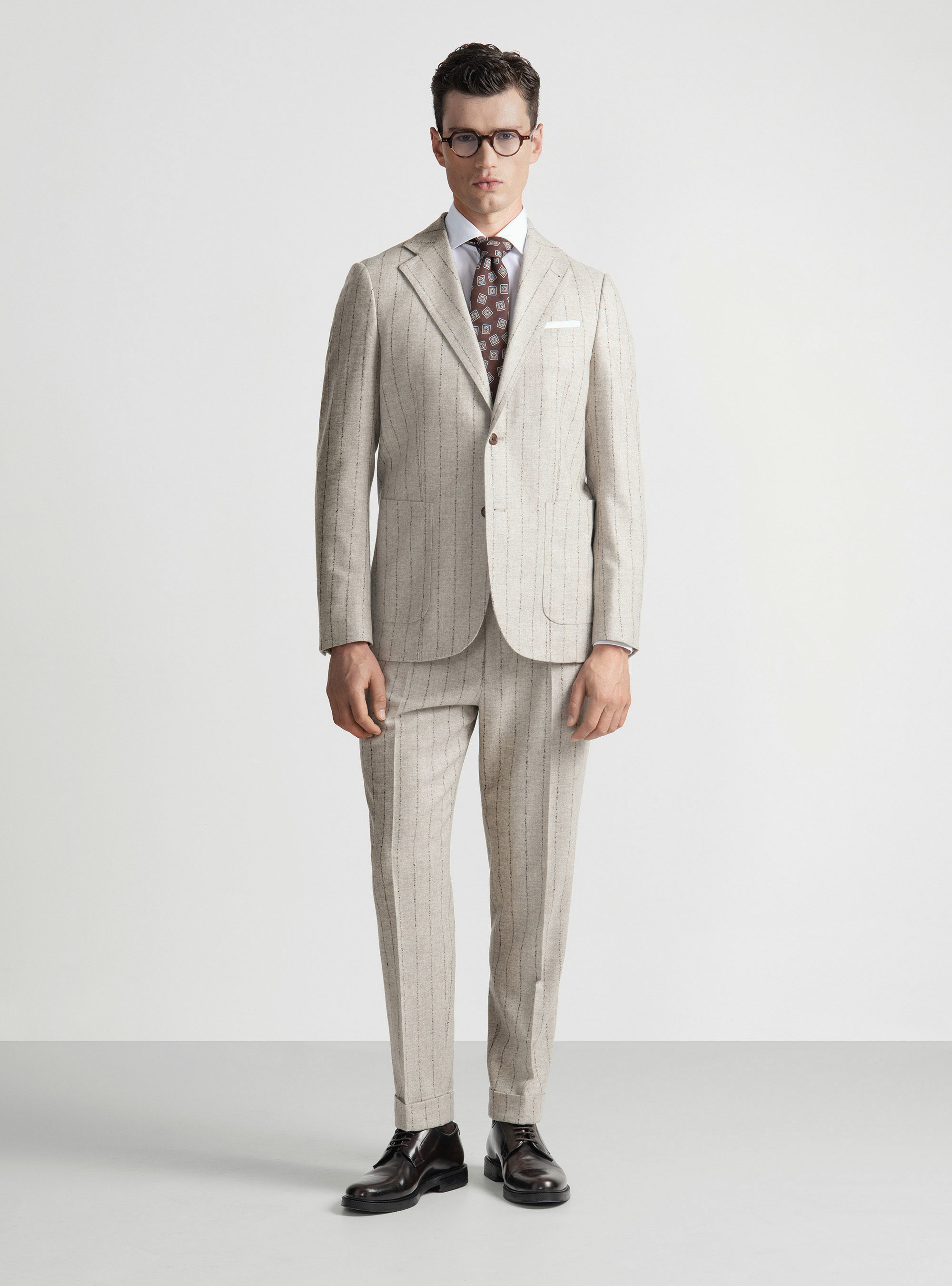 Giacca per abito gessato in lana cashmere, ECRU