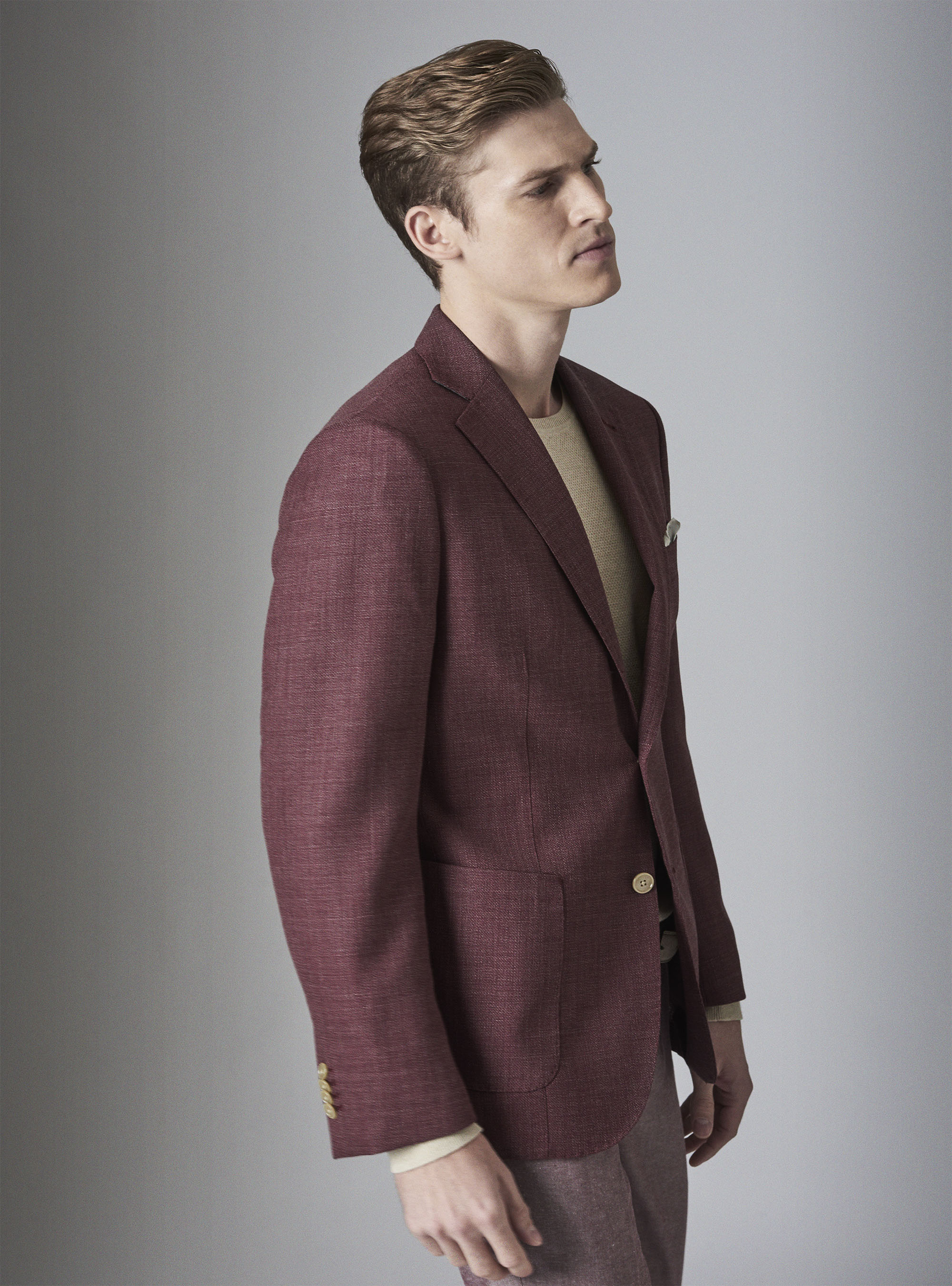 Micro-textured pure wool blazer, BORDEAUX