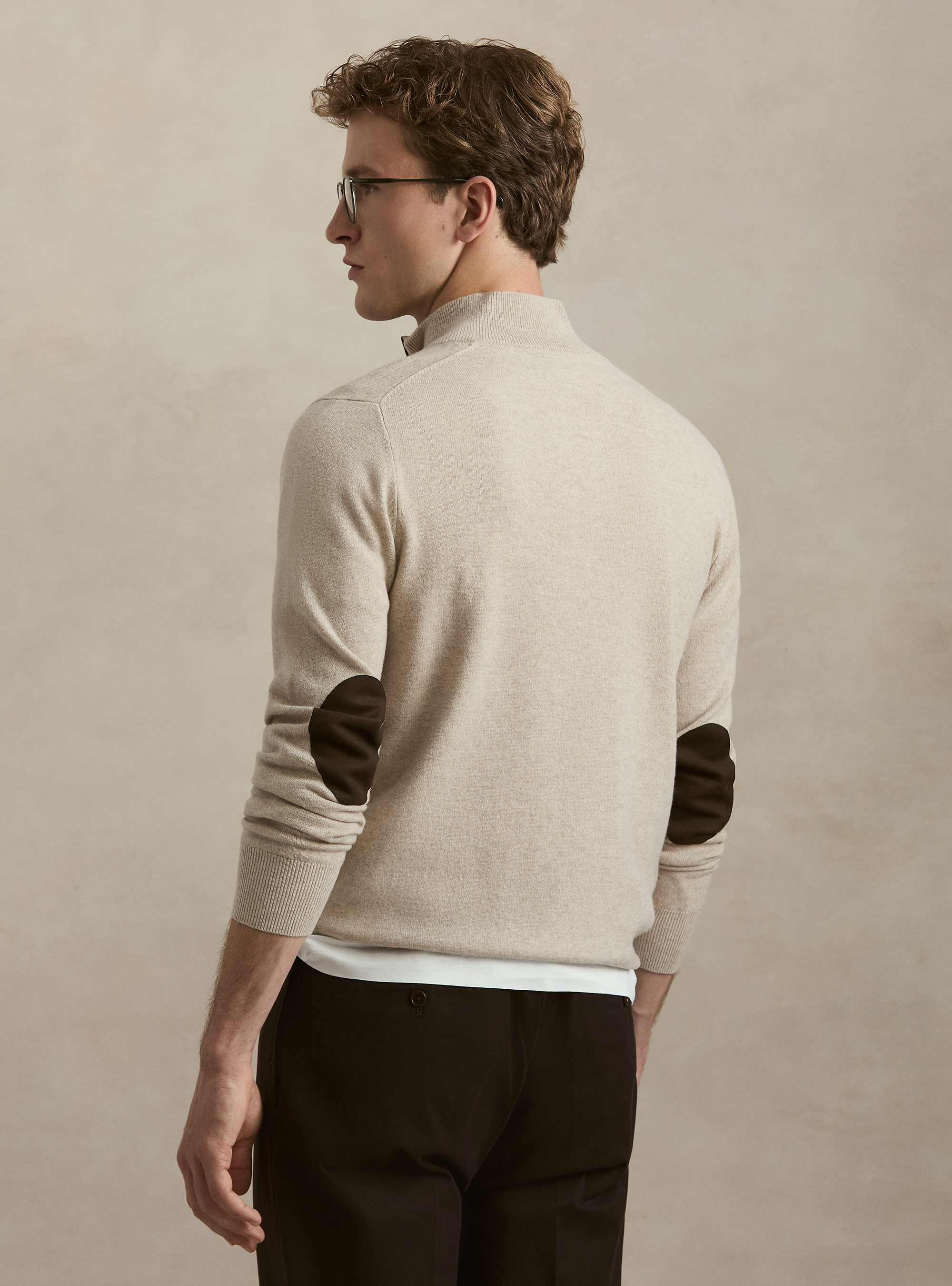 Pull demi-zip en lambswool et cachemire, &Atilde; CRU