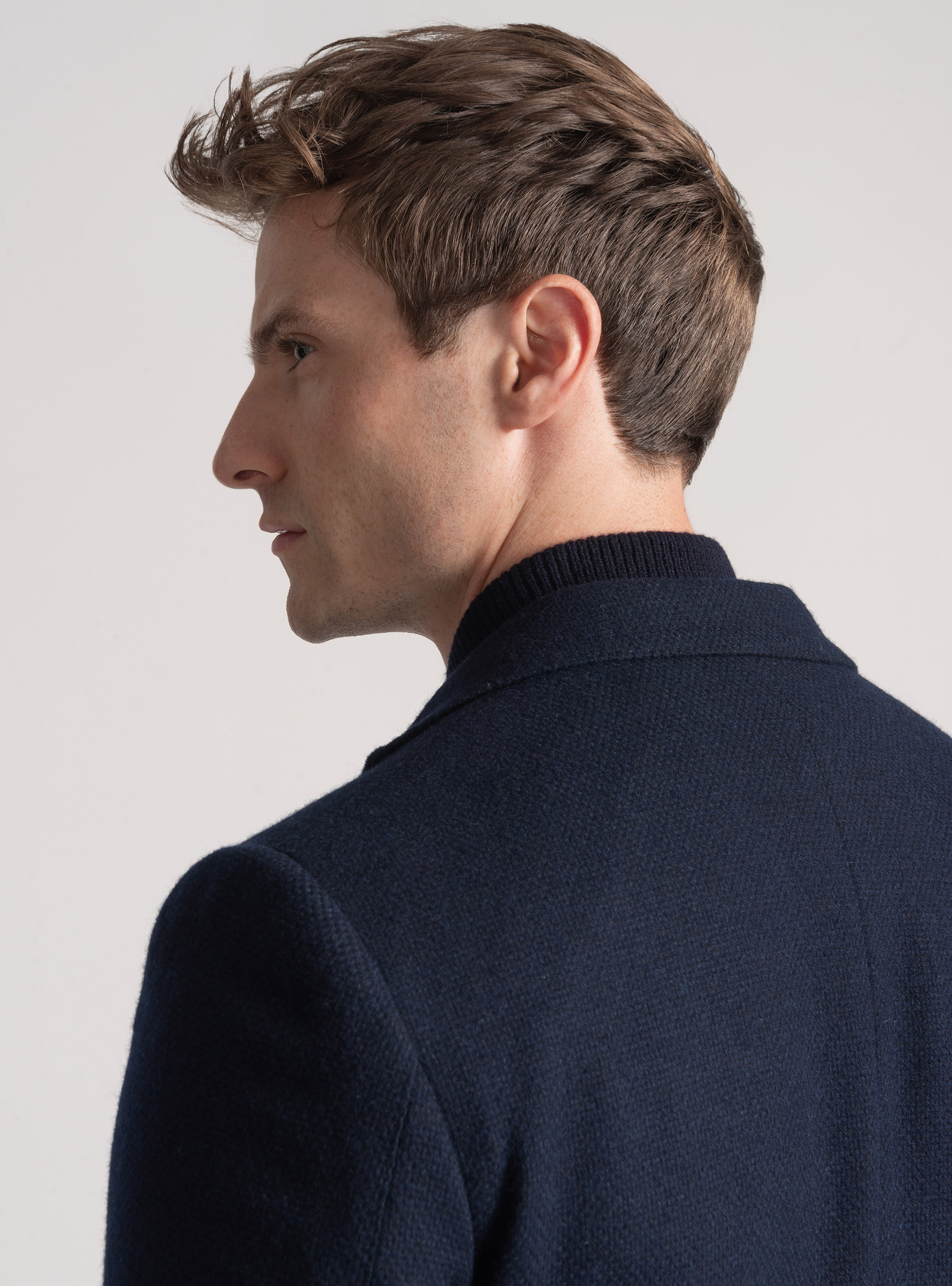 Giacca hopsack in lana cotone e cashmere, BLU NAVY