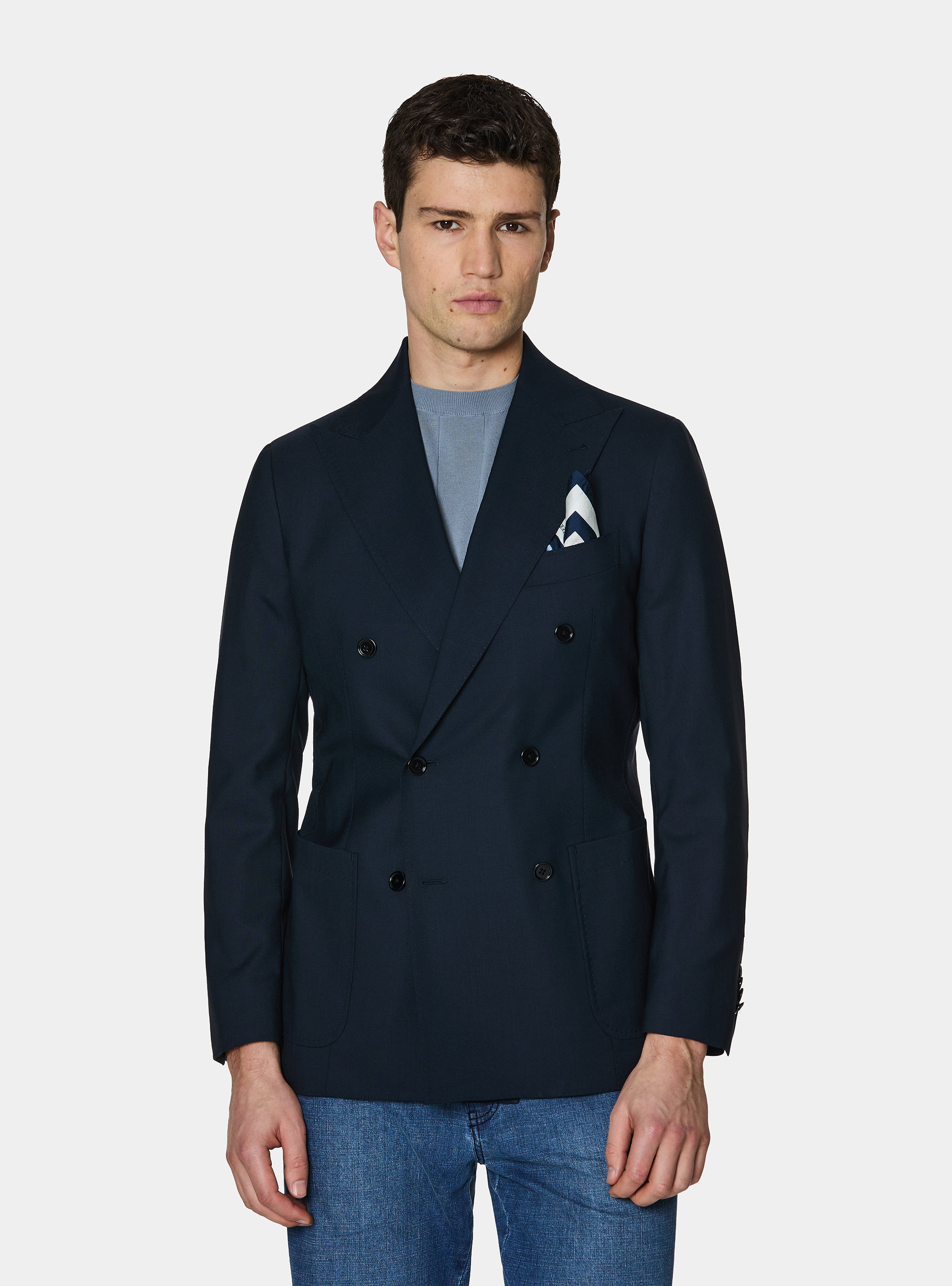 Double-breasted blazer in pure Vitale Barberis Canonico wool, NAVY