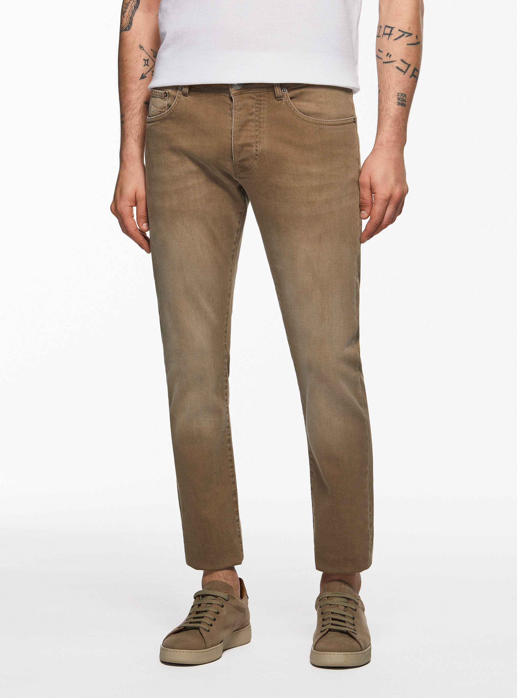 Pantaloni colorati in cotone stretch, SABBIA