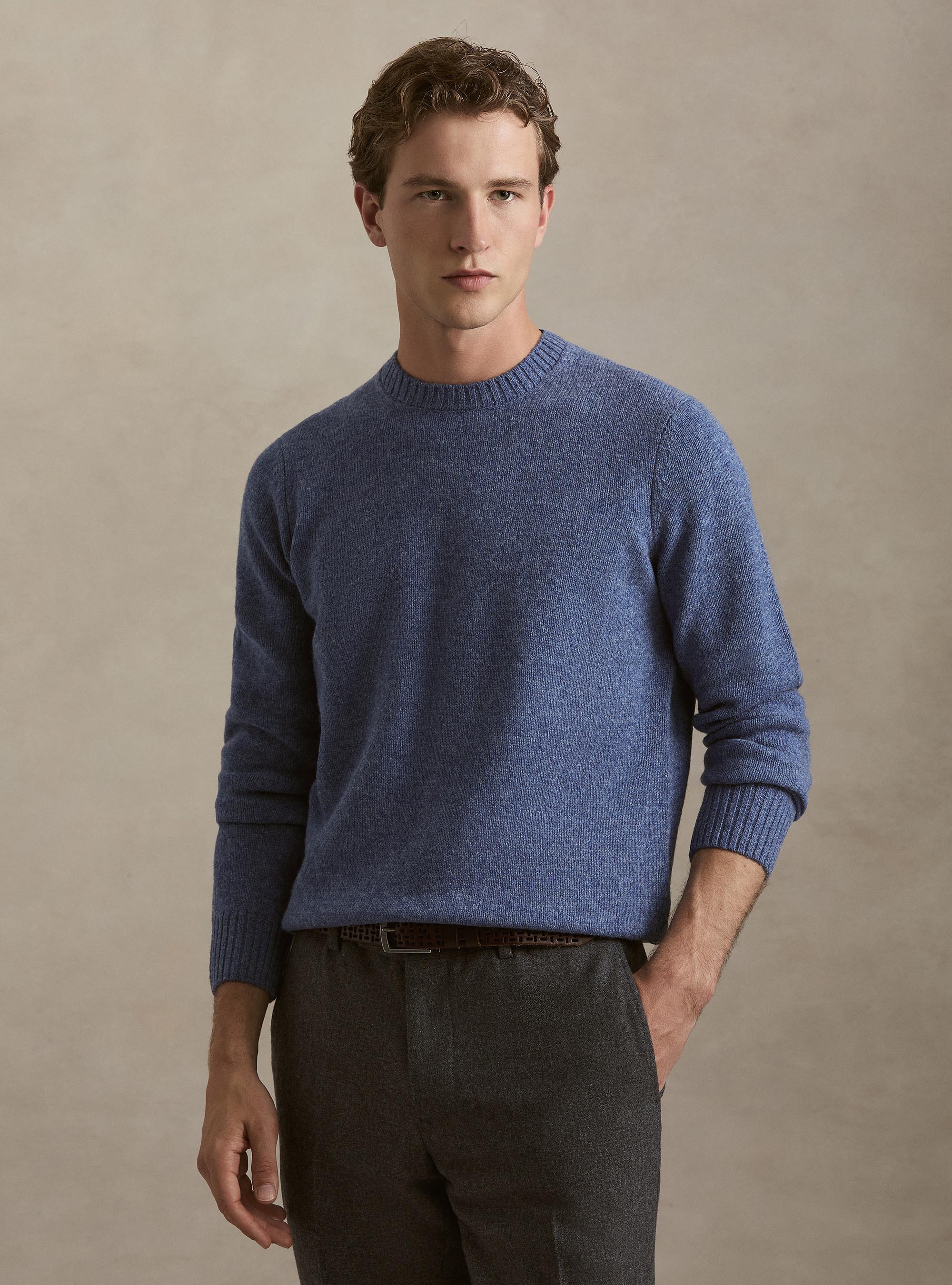 Rundhalspullover aus reiner Shetlandwolle, 0243C DENIM