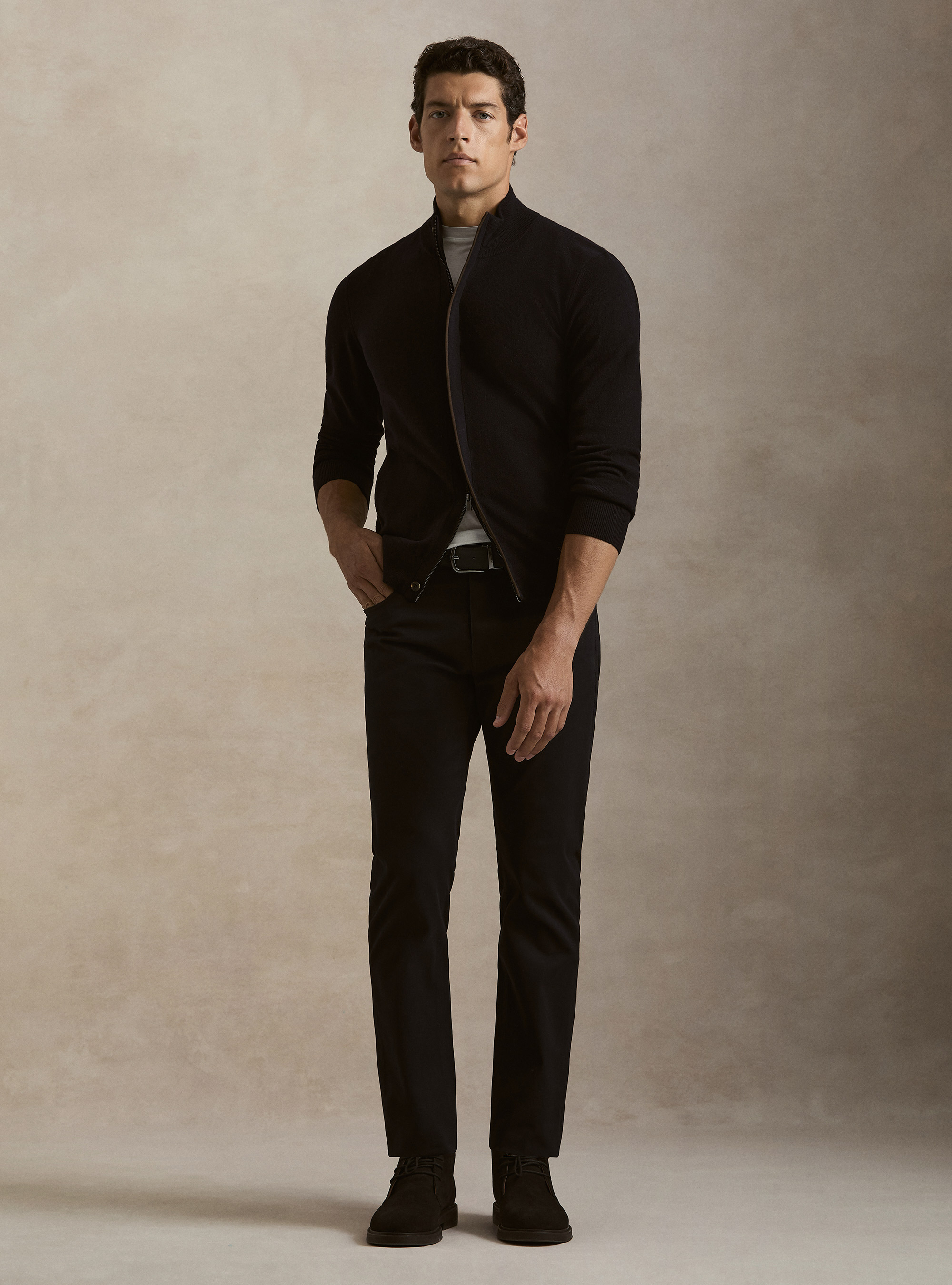 Cardigan con zip in maglia in lambswool e cashmere, BLU NAVY