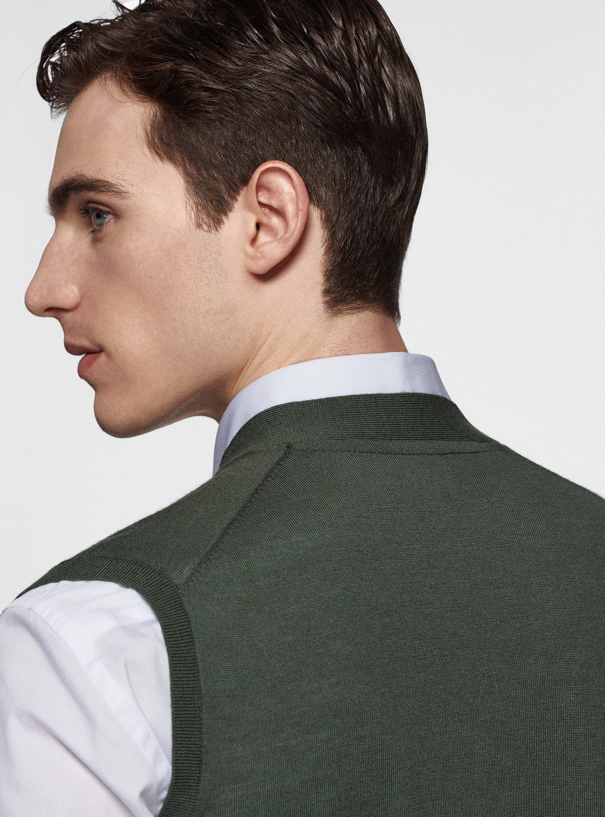 Knitted waistcoat in pure extra-fine merino wool, MILITARE 0609C