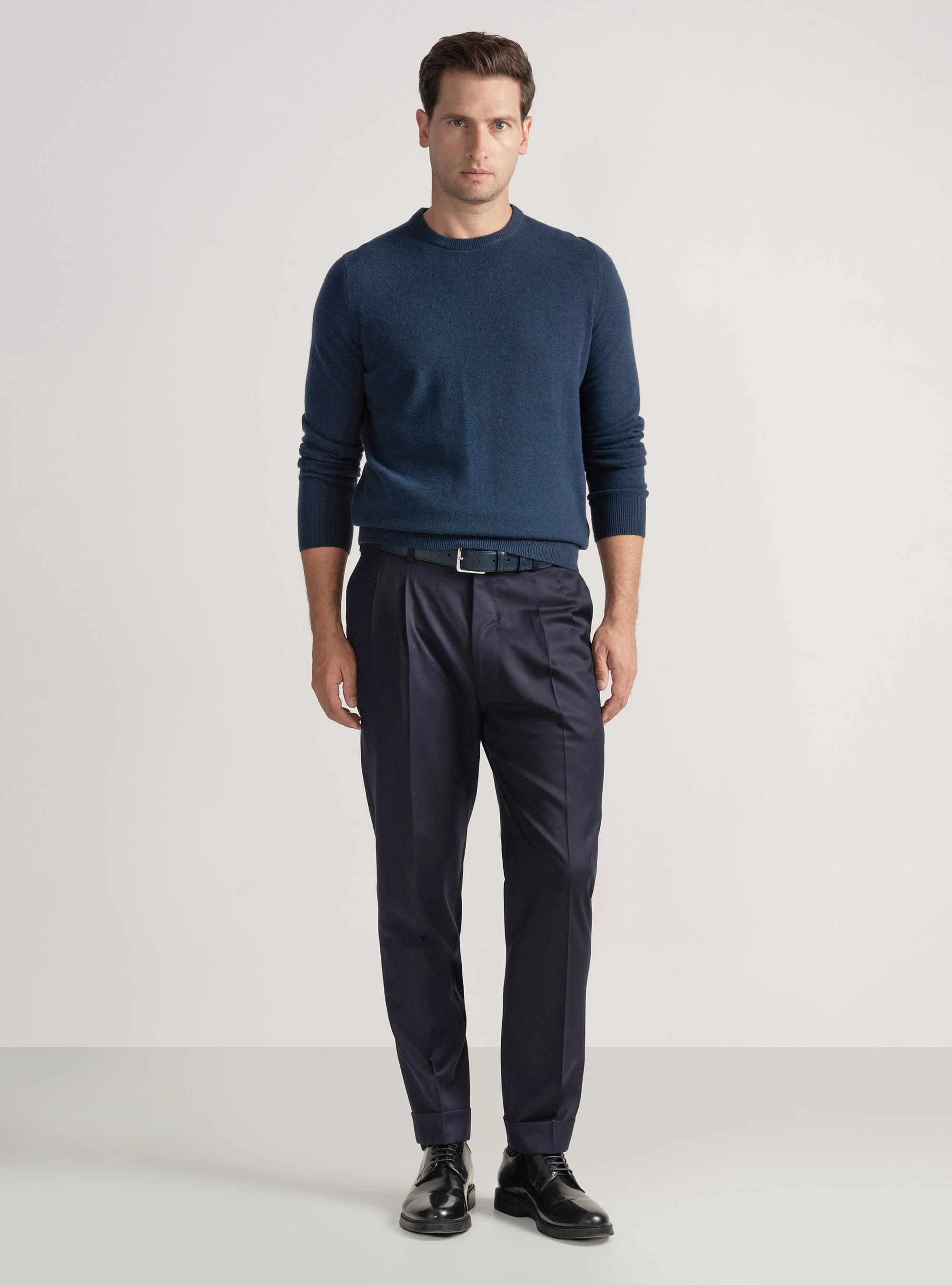 Lambswool and cashmere crew-neck sweater, INK