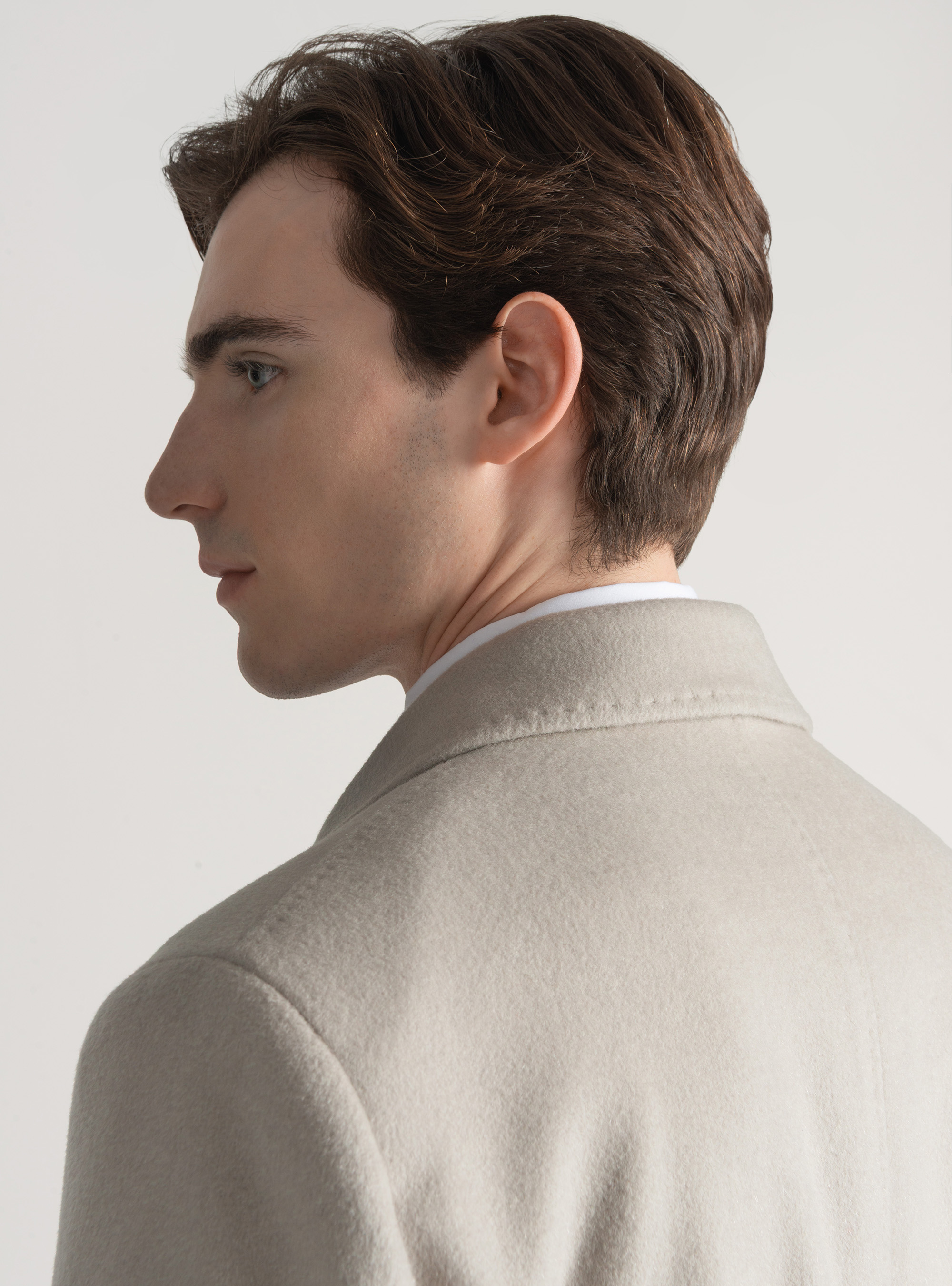 Wool and cashmere double-breasted coat, ECRU 0536C