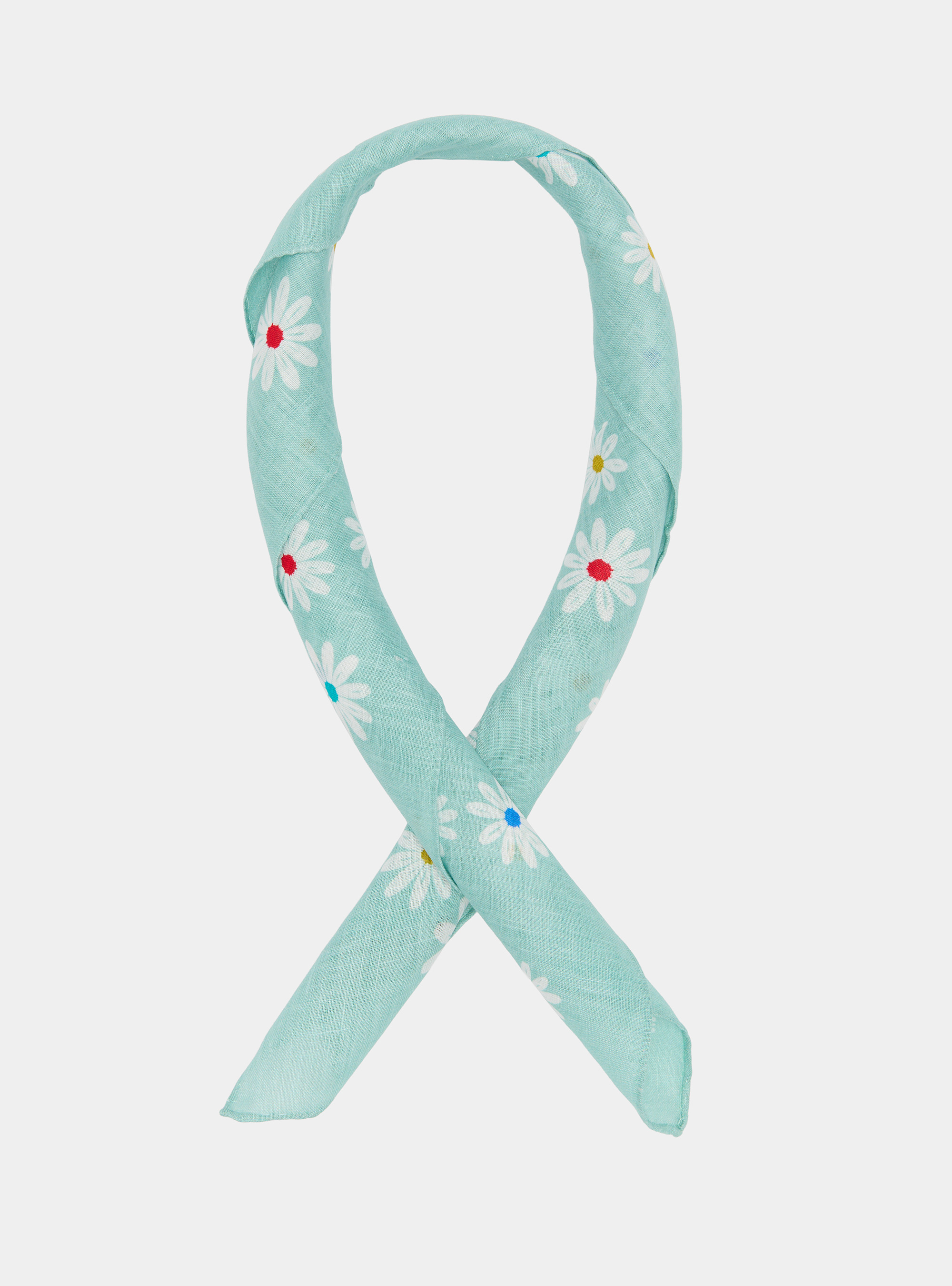 Foulard in lino stampa a fiori, AZZURRO TIFFANY 0277C