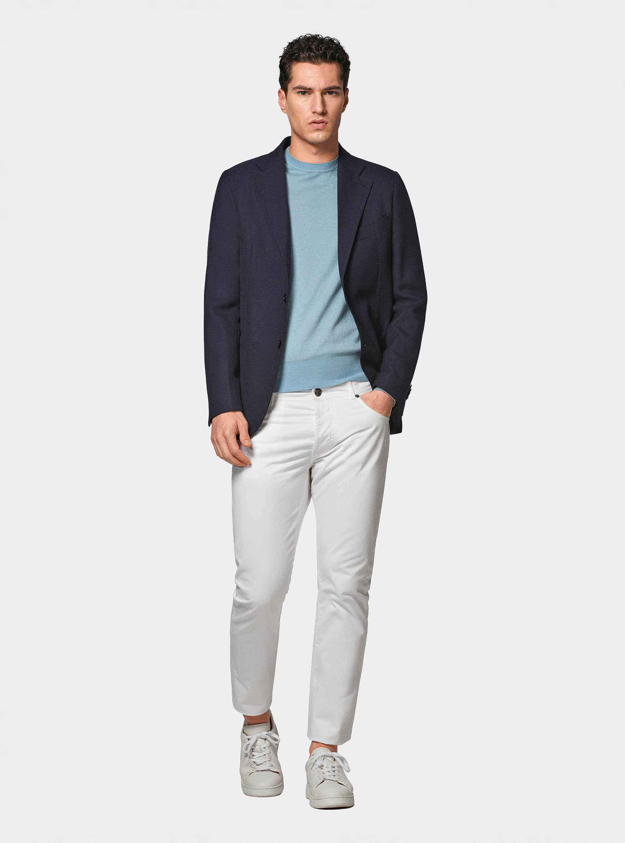 Micro-textured pure wool blazer, NAVY BLUE