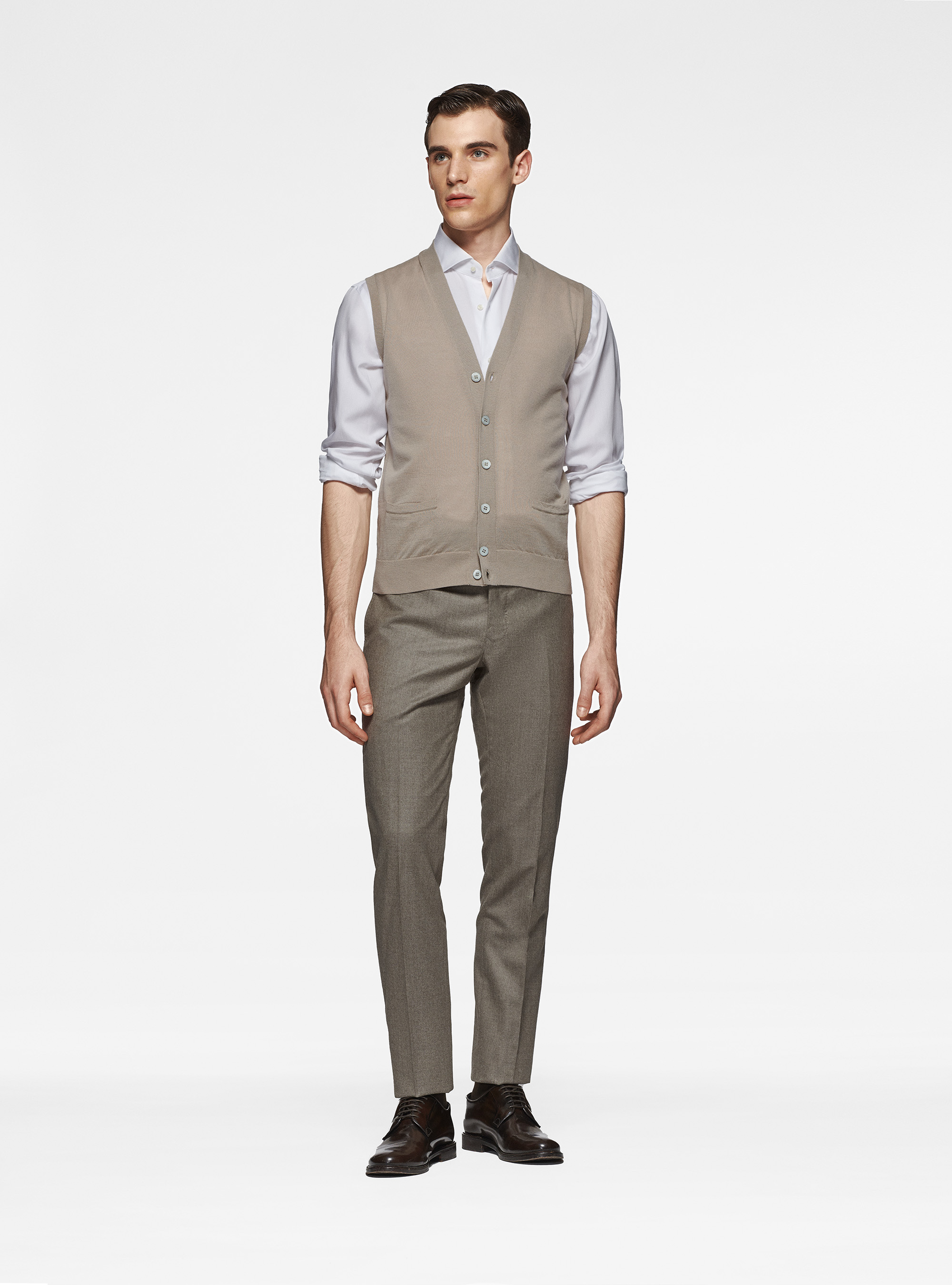 Knitted waistcoat in pure extra-fine merino wool, SAND