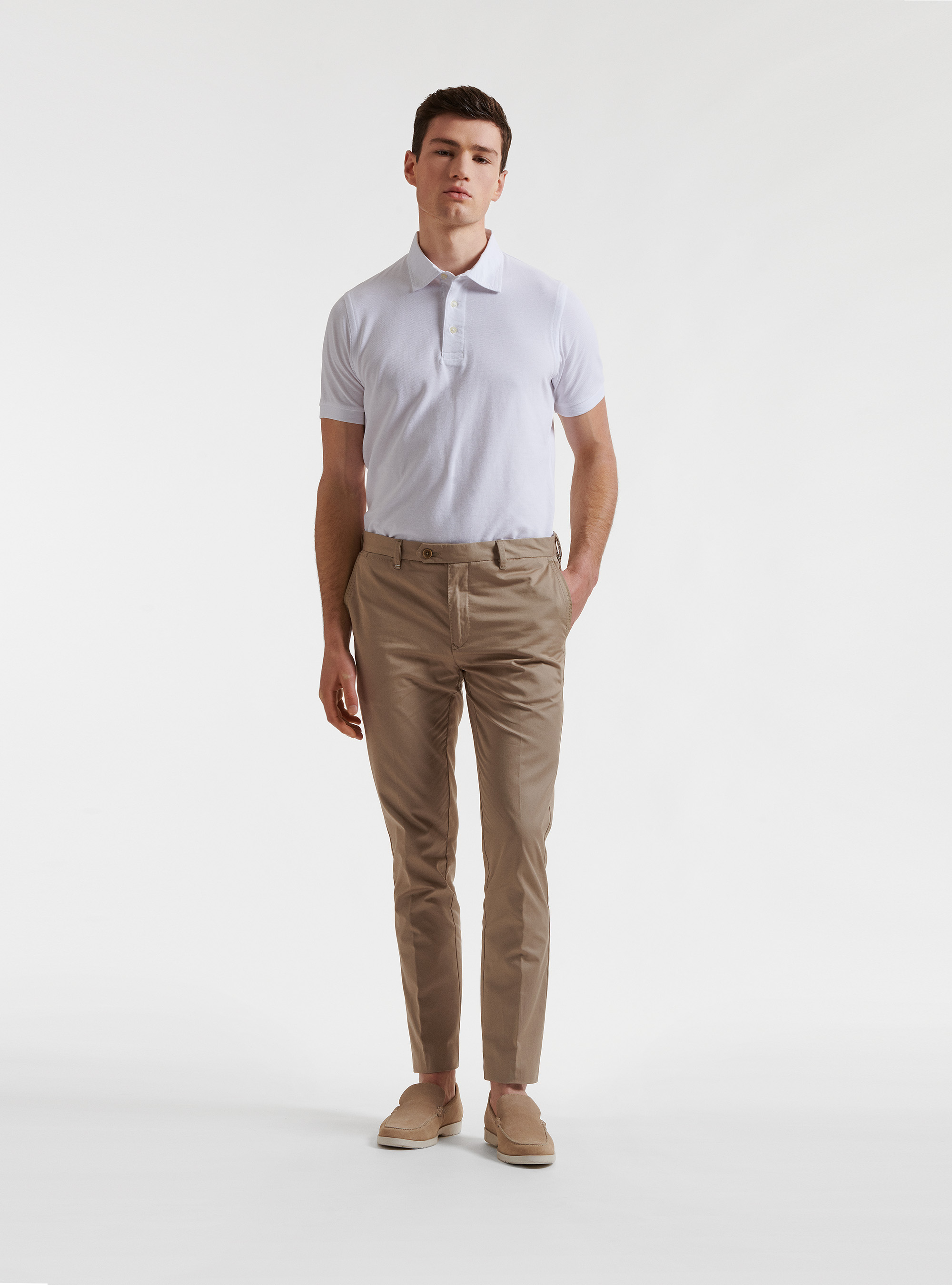 Polo in piquet con collo camicia, BIANCO