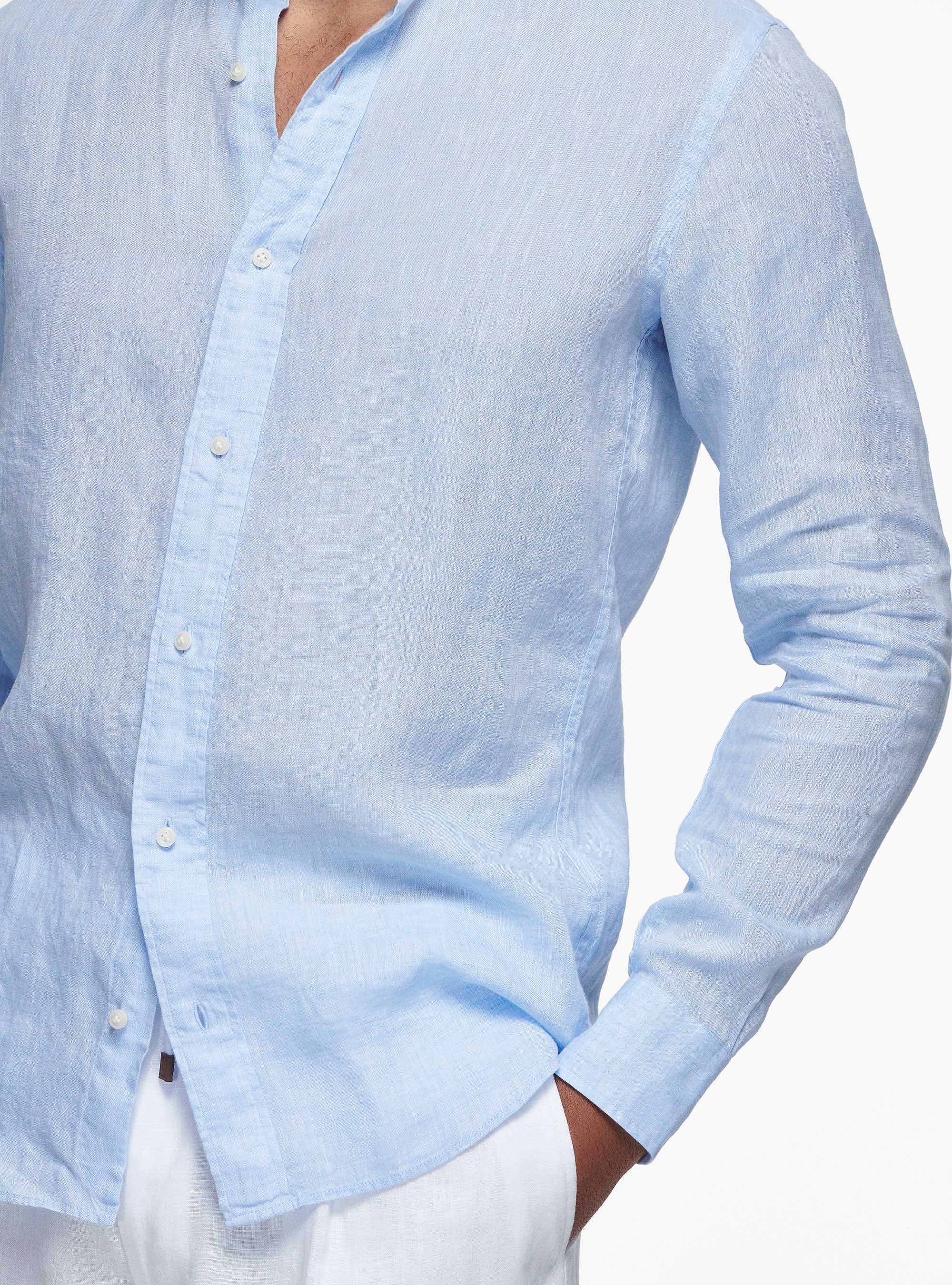 Korean shirt in pure linen, LIGHT BLUE