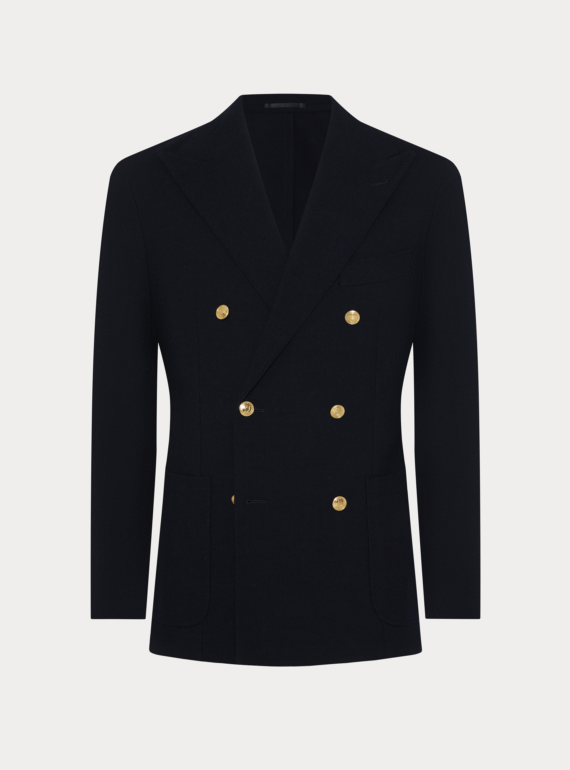 Double-Breasted Stretch Wool Jersey Blazer, NAVY BLUE