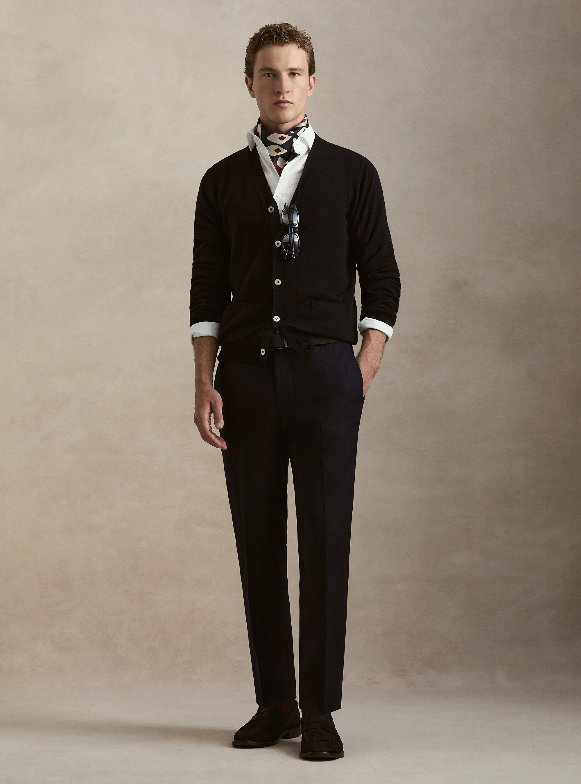Cardigan in maglia con bottoni in lana lambswool e cashmere, BLU NAVY