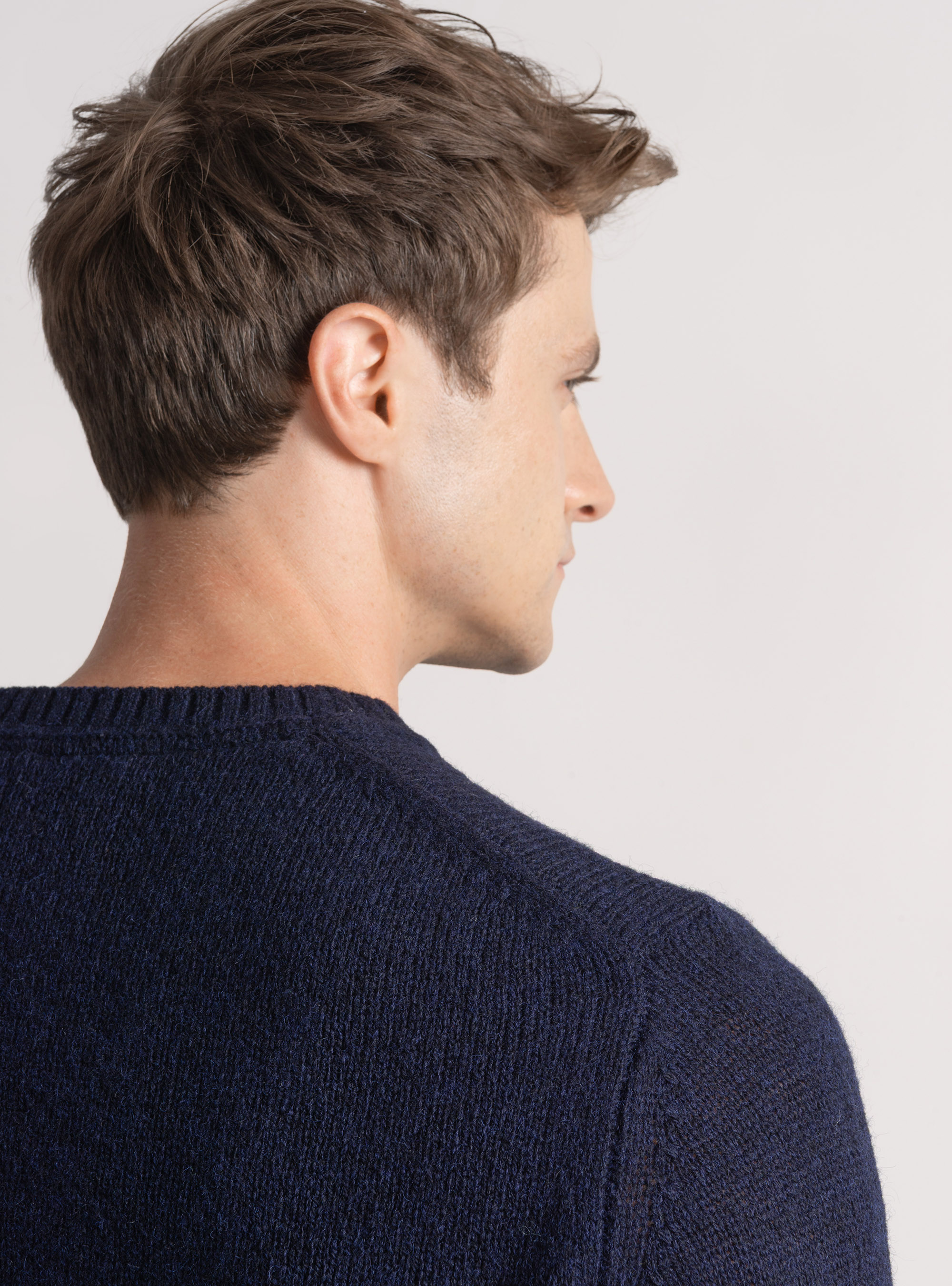 Maglia girocollo in lana shetland, BLU NAVY